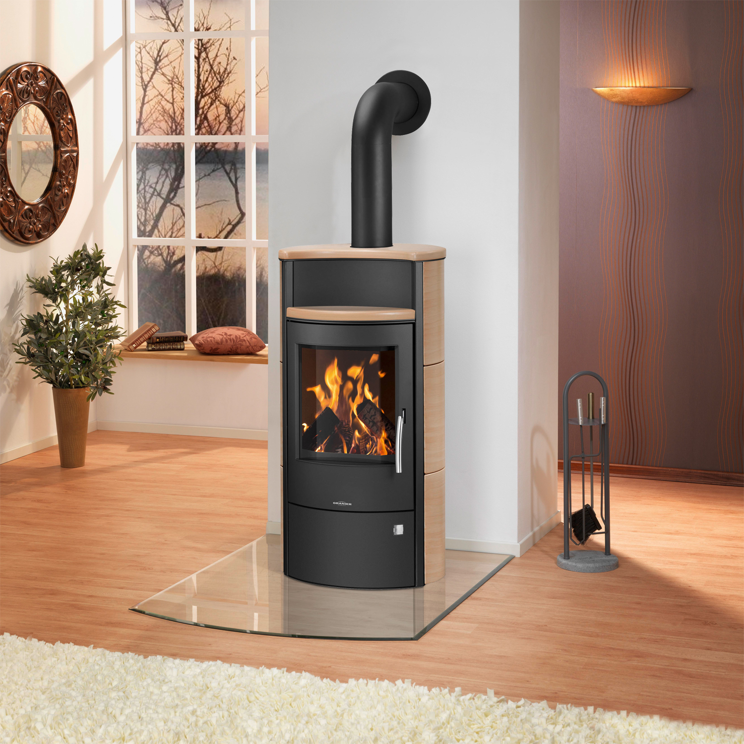 Oranier Pori 7 Poêle à bois Acier Noir / Carrelage Corretto