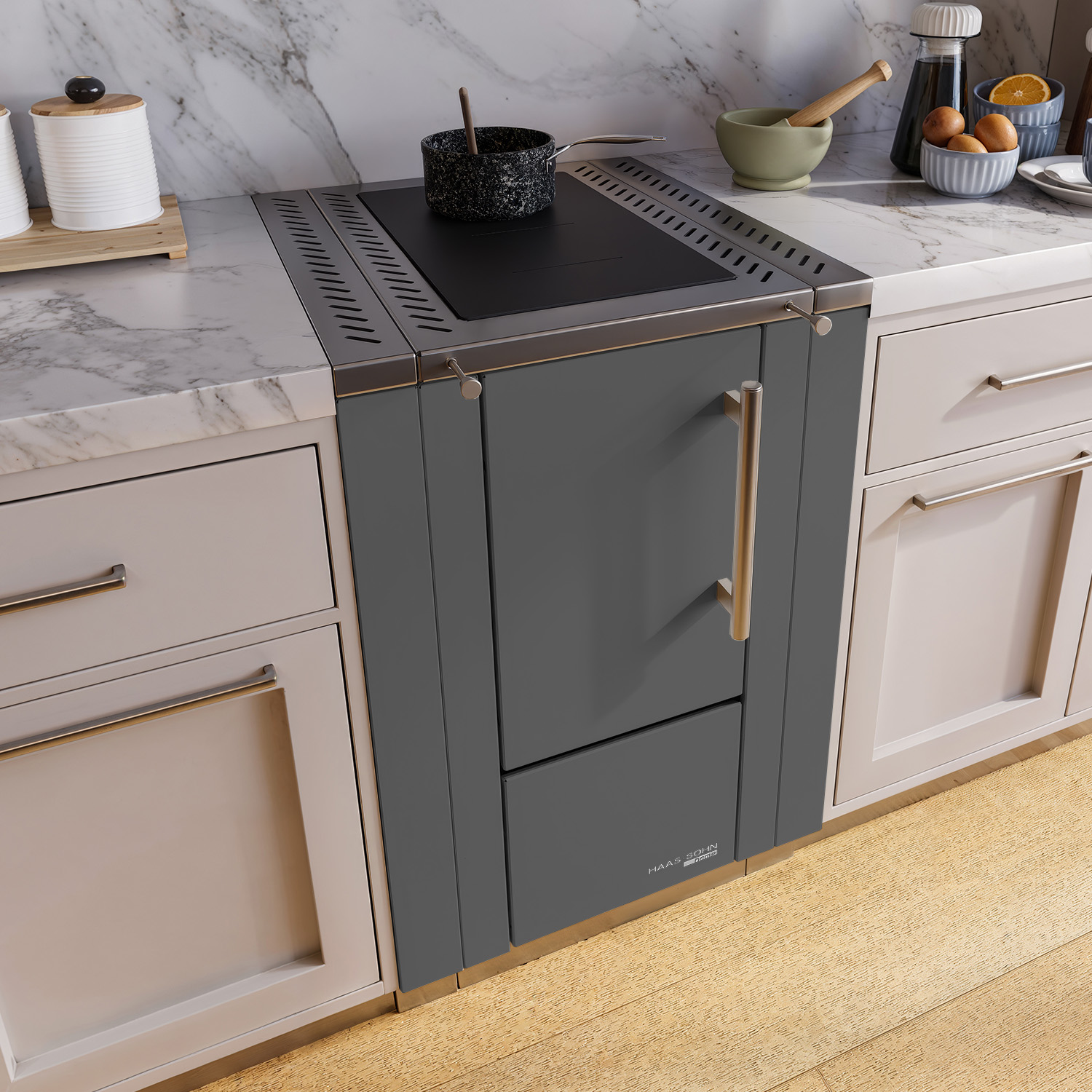 Haas+Sohn HS 40 sans vitre cuisinière à bois anthracite cadre de cuisinière acier inoxydable plaque de cuisson en acier