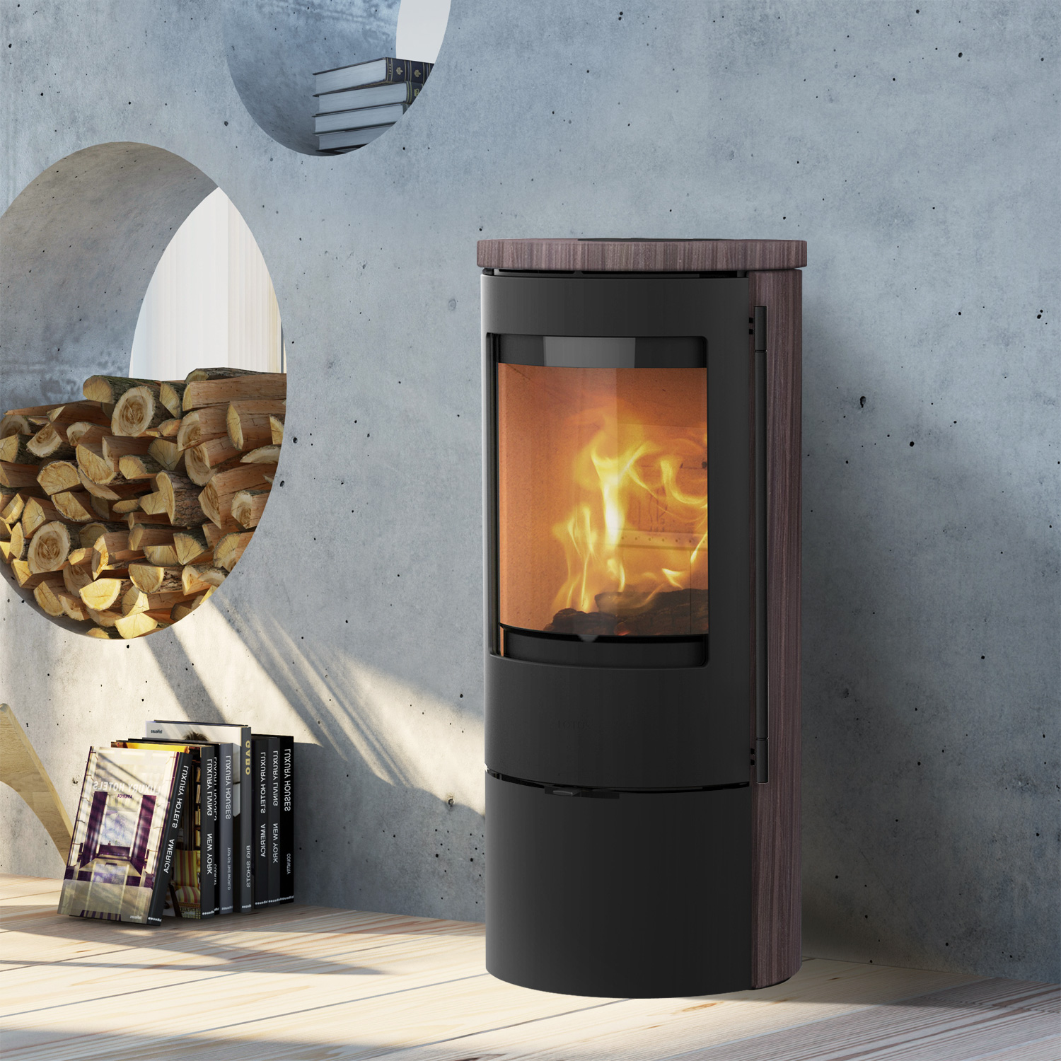Lotus Prestige Basic S Poêle à bois Coffee Stone, Corps Noir, Raccordement de conduit de fumée à l'arrière Lotus Prestige Basic S Poêle à bois Coffee Stone, Corps Noir, Raccordement de conduit de fumée à l'arrière