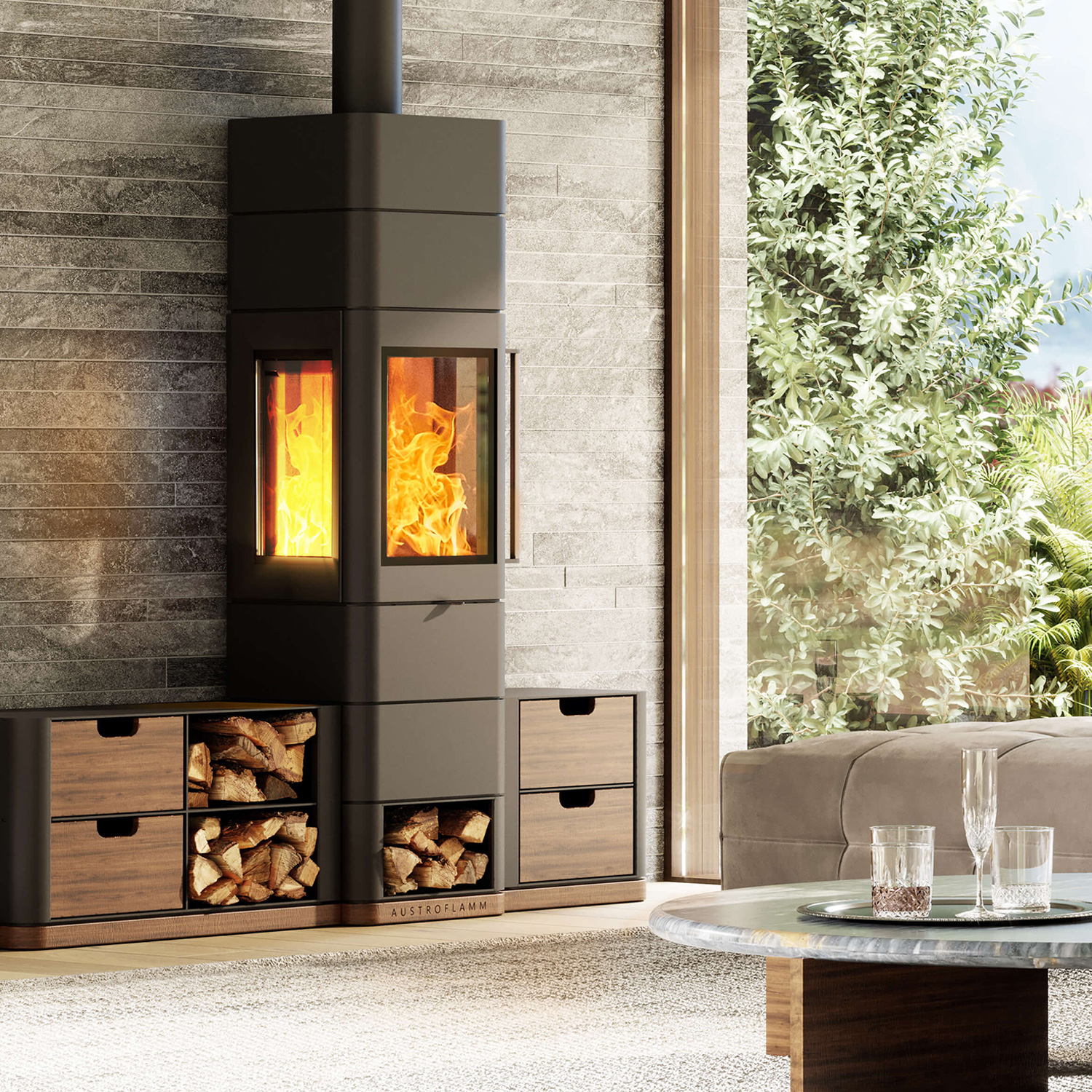 Austroflamm Ivy 2.0 poêle à bois en acier noir + 1 m³ de bois de chauffage gratuit