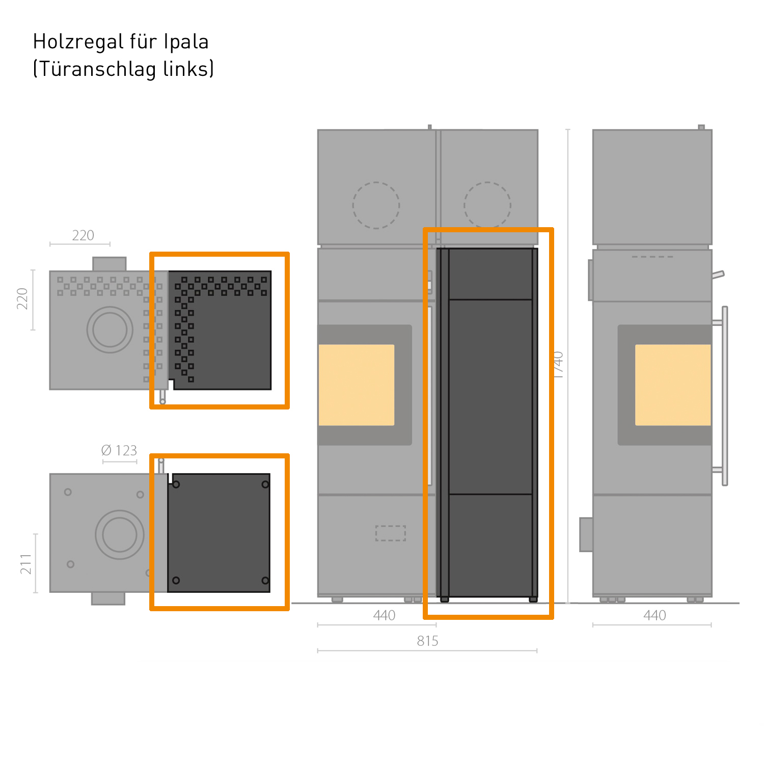 Olsberg étagère à gauche pour Ipala Compact avec charnière de porte à droite