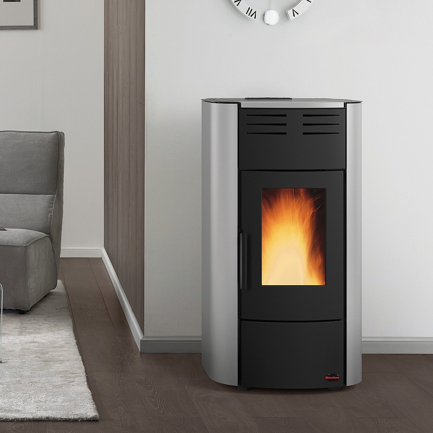 Extraflame Raffaella Idro H15 poêle à granulés bouilleur acier gris clair Extraflame Raffaella Idro H15 poêle à granulés bouilleur acier gris clair