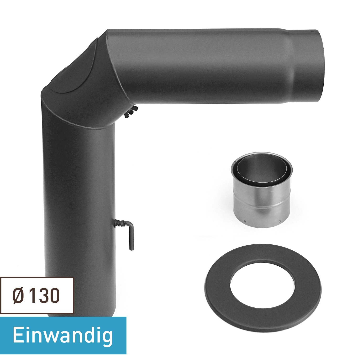 Raik Basic jeu de coude de tuyau de fumée 130mm gris fonte 3 pièces – soudé/angulaire pour tuyau de fumée / conduit de fumée