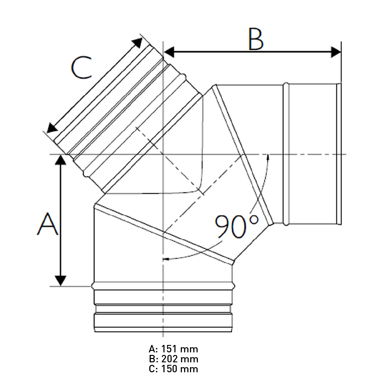 Schiedel PRIMA PLUS coude d’inspection 90° H1 Ø150 mm simple paroi mat