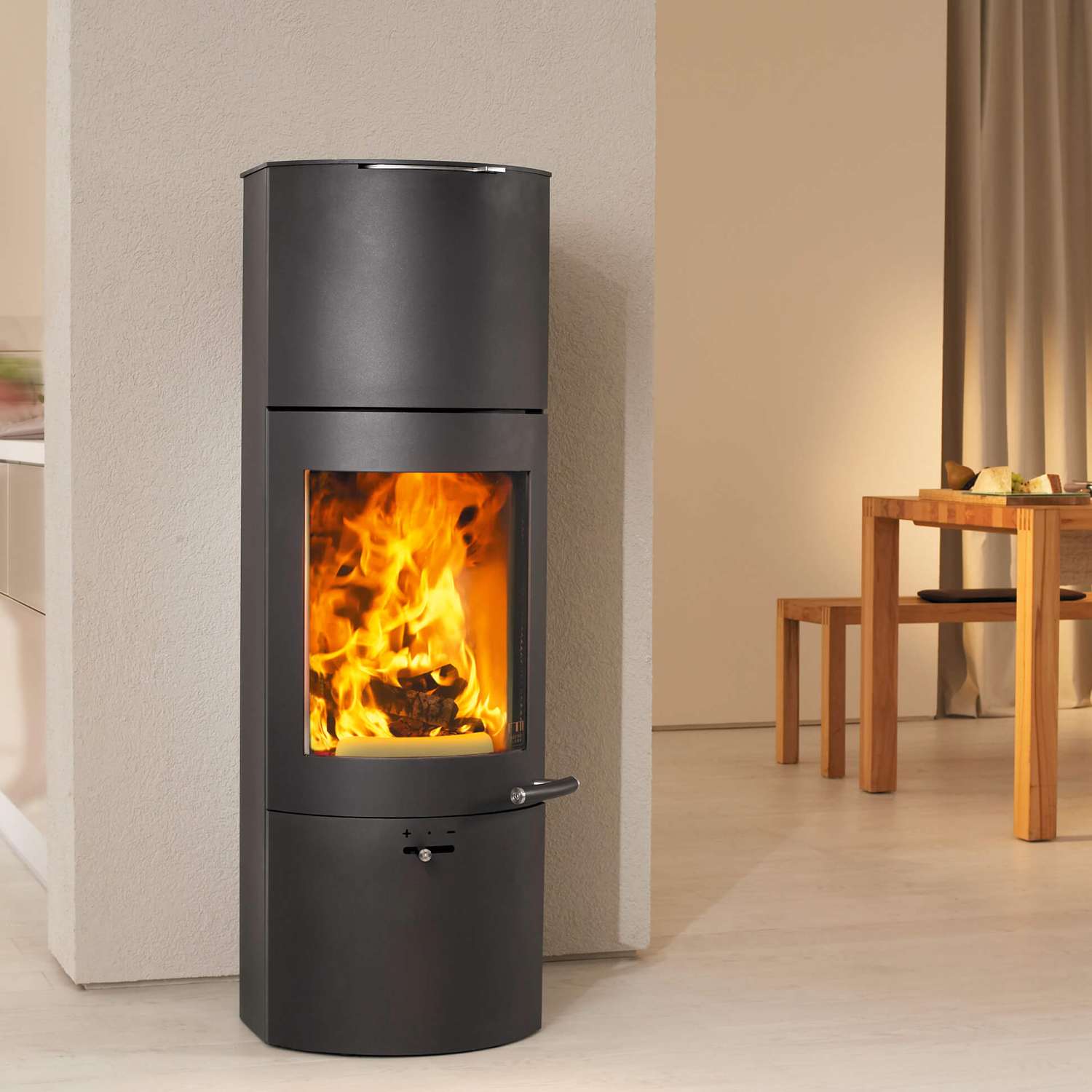 Austroflamm Tower Xtra 2.0 Poêle à bois en acier gris fonte, sortie de fumée par le haut ou à l'arrière