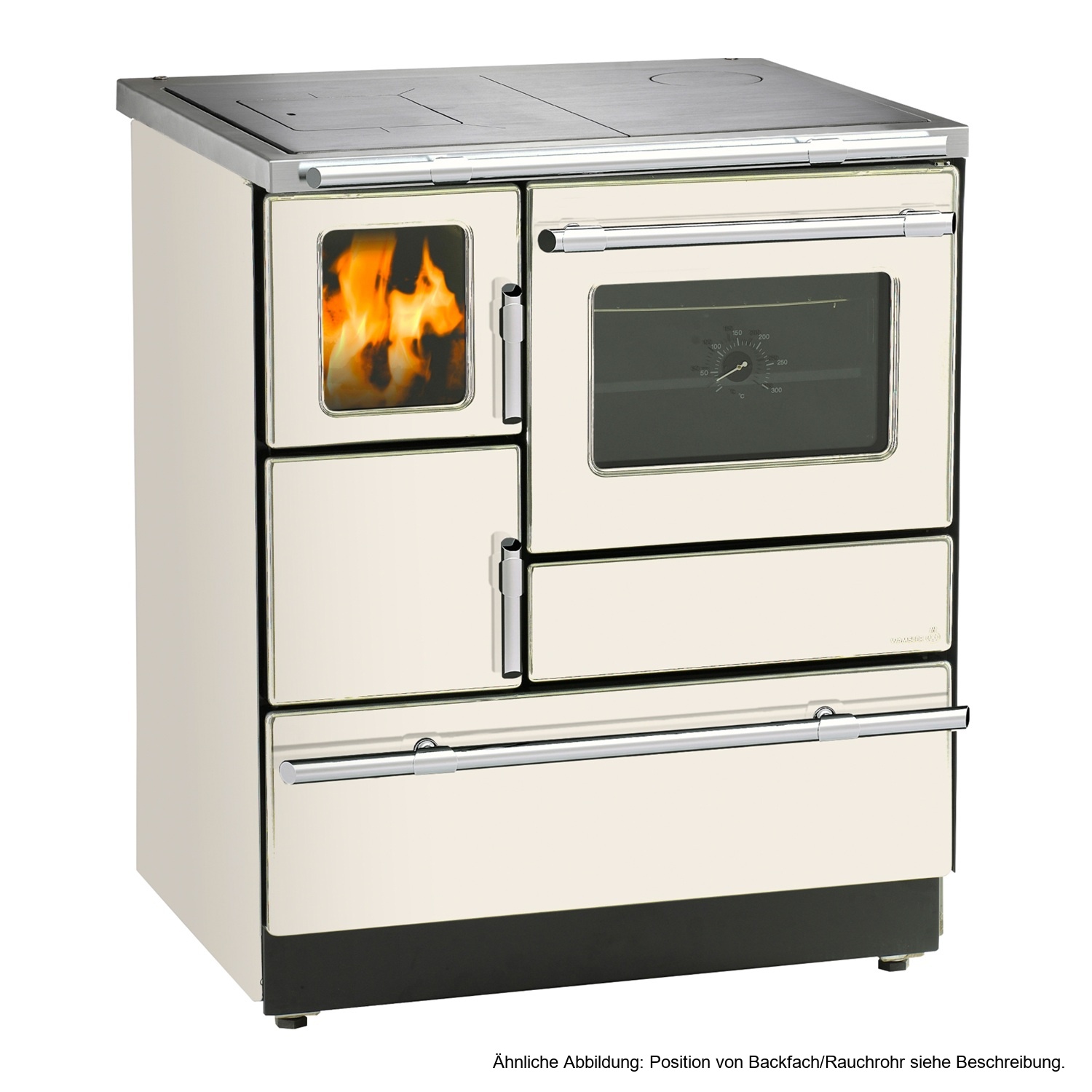 Wamsler K 128 F Cuisinière à bois à droite crème beige avec plaque en acier