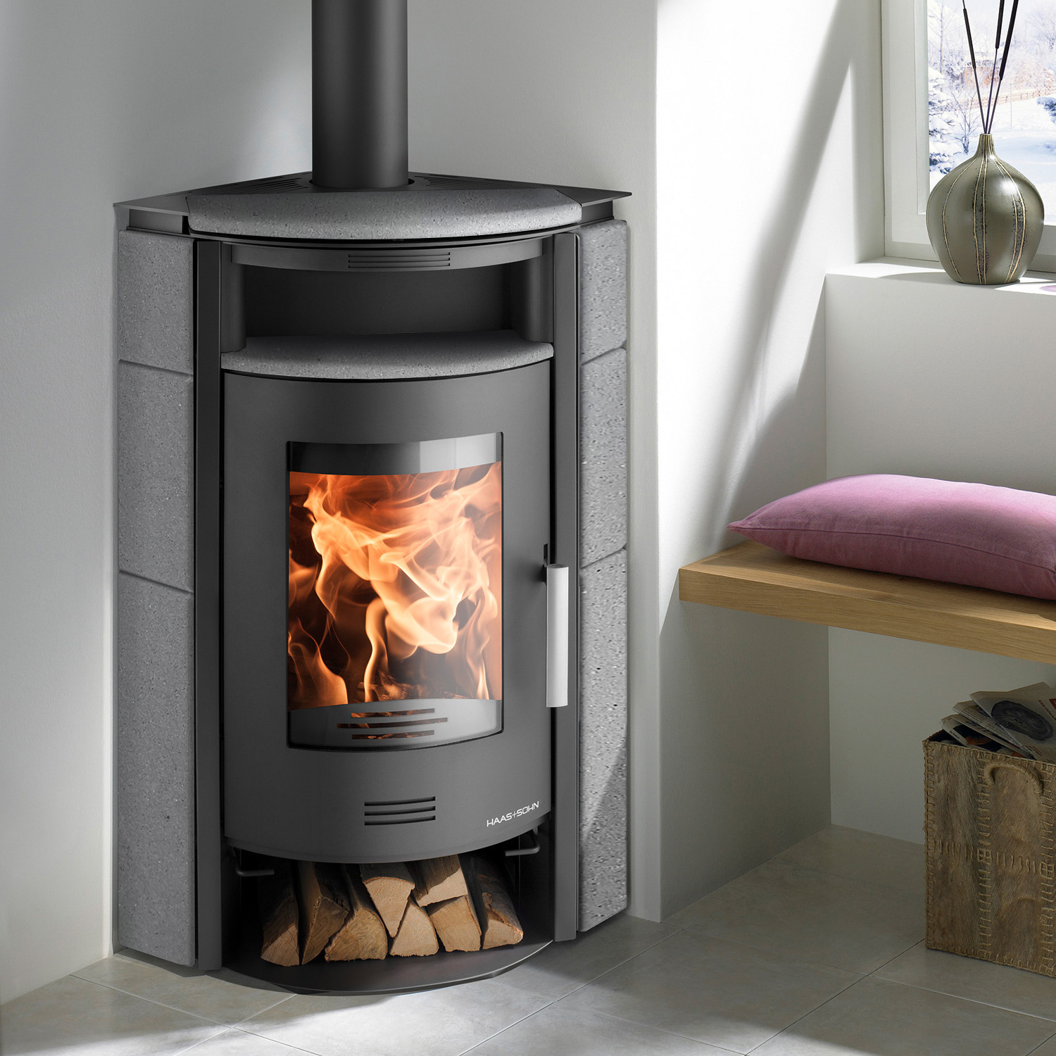 Haas+Sohn Kuopio II Poêle à bois anthracite perle / quartz gris Haas+Sohn Kuopio II Poêle à bois anthracite perle / quartz gris