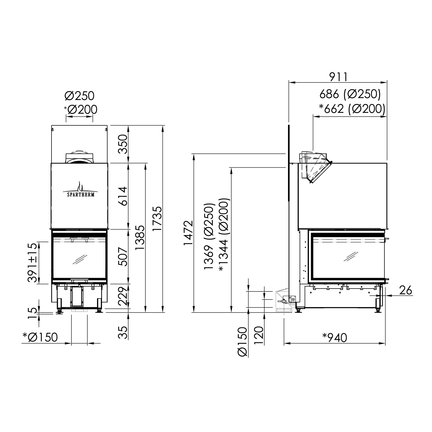 Spartherm Arte U-70h-4S Insert de cheminée RRA Ø 200 mm Spartherm Arte U-70h-4S Insert de cheminée RRA Ø 200 mm