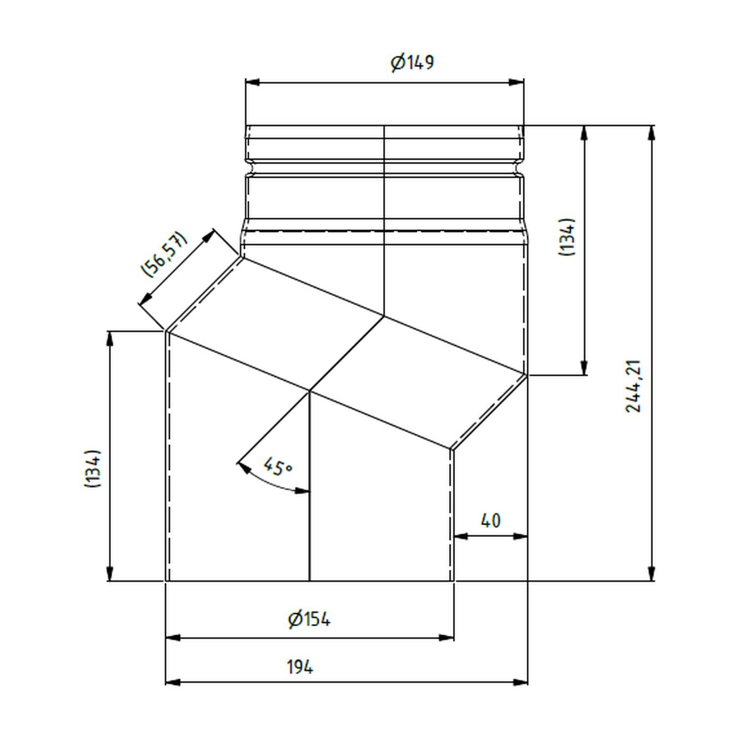 Raik coude décalé LS diamètre 150x244x2,00mm rétreint décalage 40mm noir