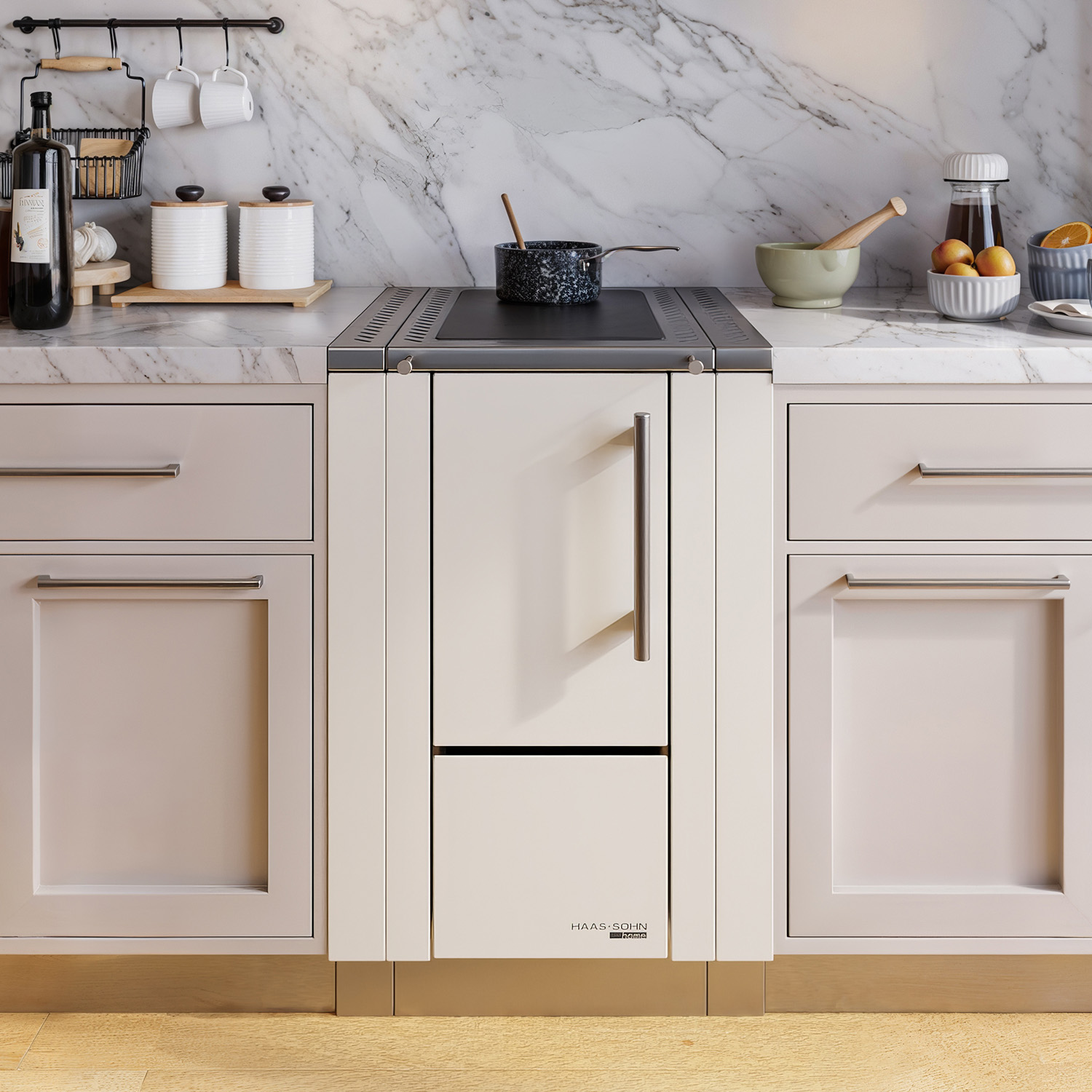 Haas+Sohn HS 40 sans vitre cuisinière à bois blanche cadre de cuisinière acier inoxydable plaque de cuisson en acier