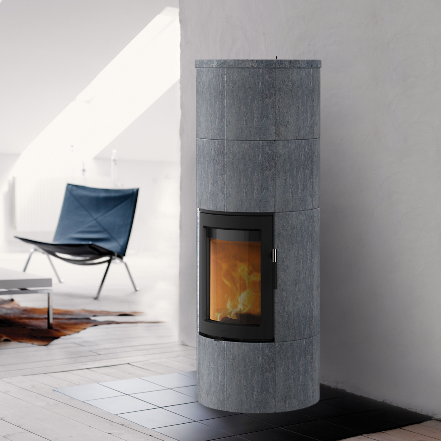 Poêle à bois Lotus Maestro 2 en stéatite, porte noire, évacuation des fumées à l'arrière