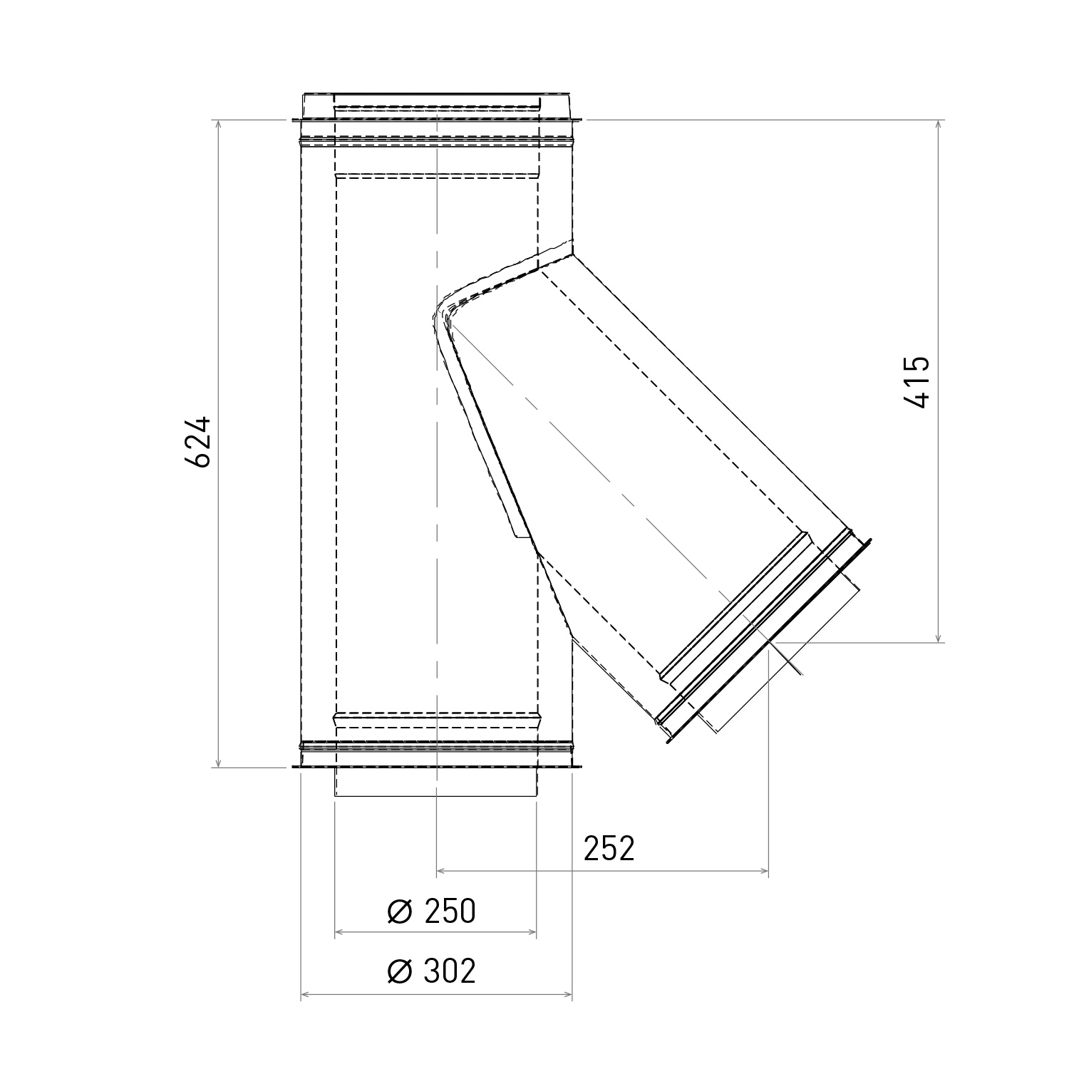 Opsinox conduit de cheminée en acier inoxydable 250mm T-pièce 45°