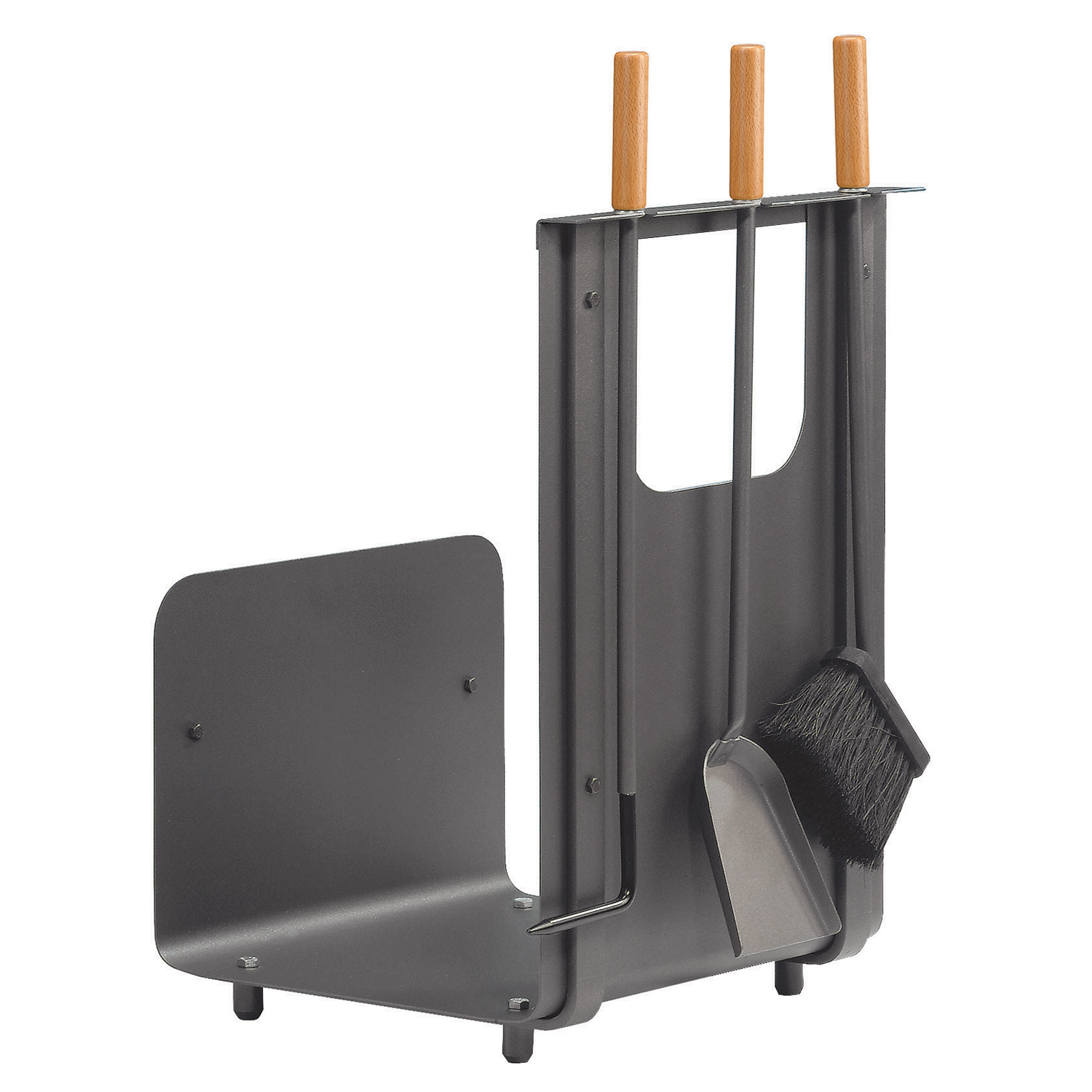 Raik Holzkorb & Ensemble d'outils de cheminée 3 pièces, hêtre anthracite