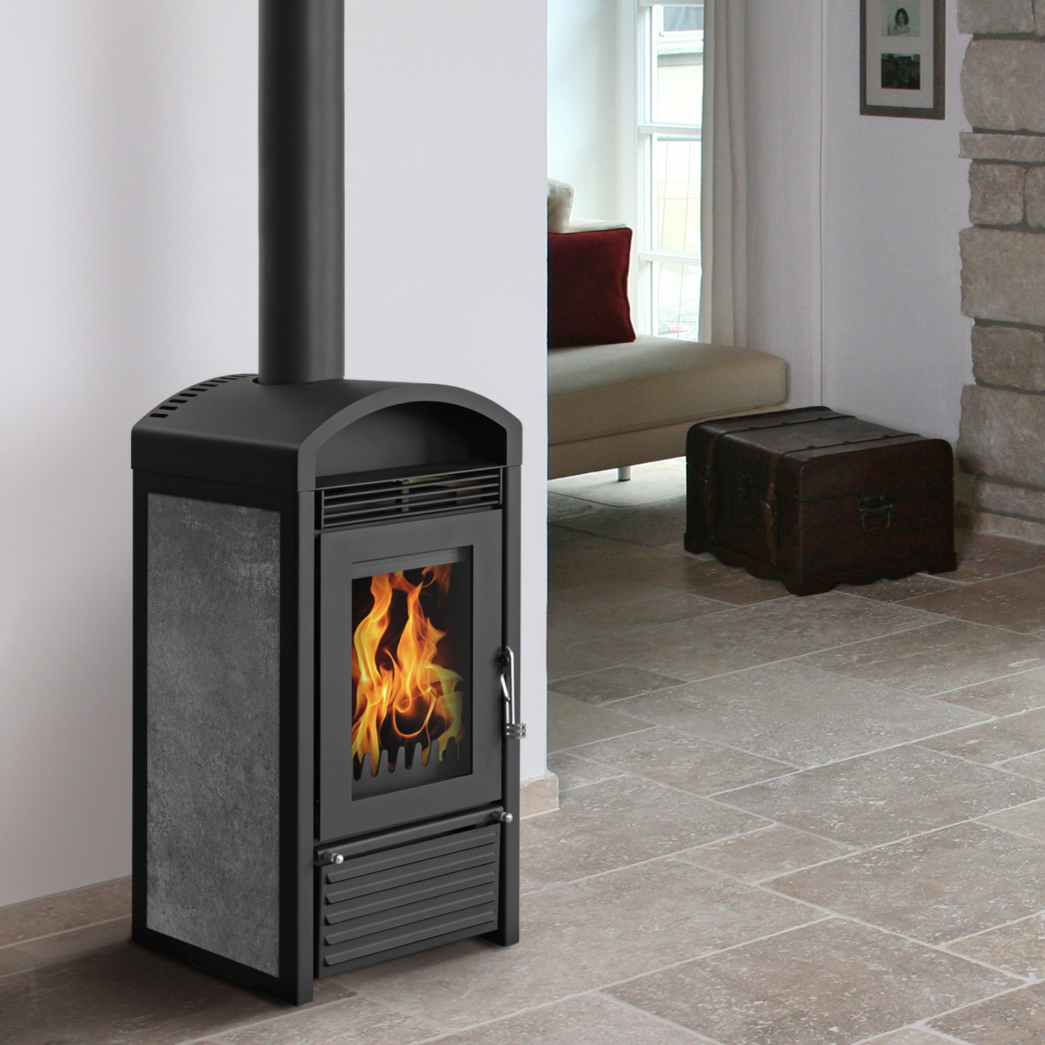 Poêle à bois avec échangeur d'eau Schmitzker Marbella Mini Céramique anthracite