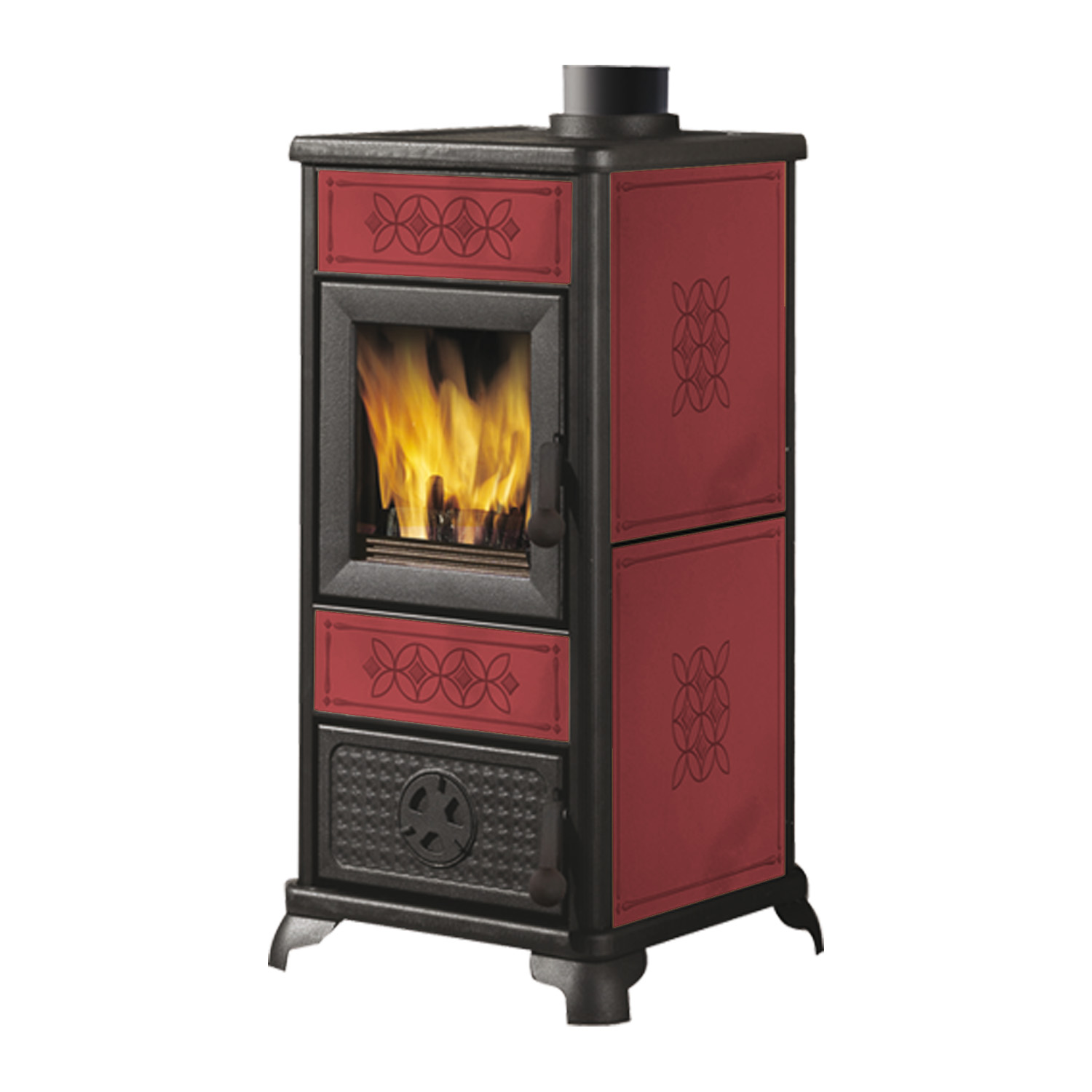 EK63 Decor Evo Poêle à bois céramique bordeaux
