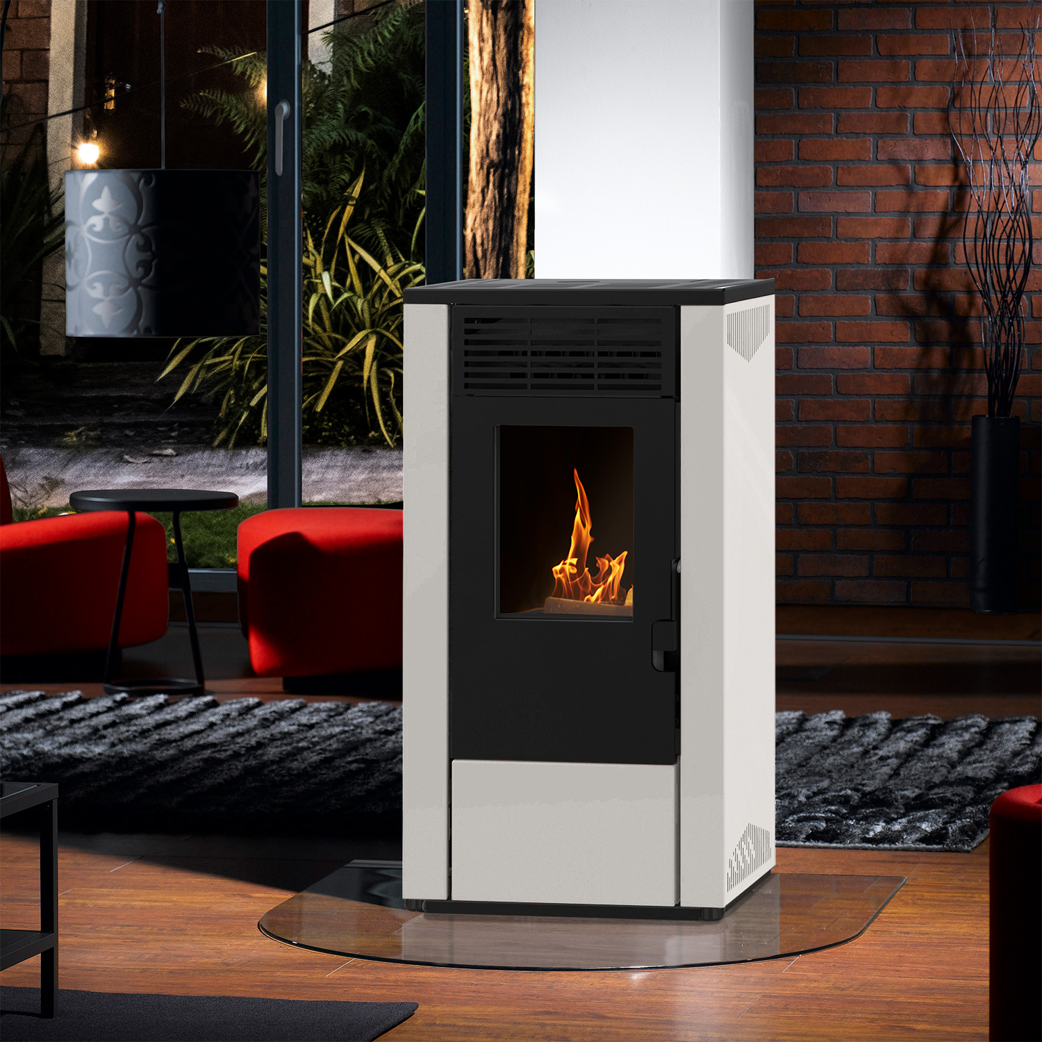 Wamsler WPO 7 Poêle à granulés Acier Blanc, côtés droits