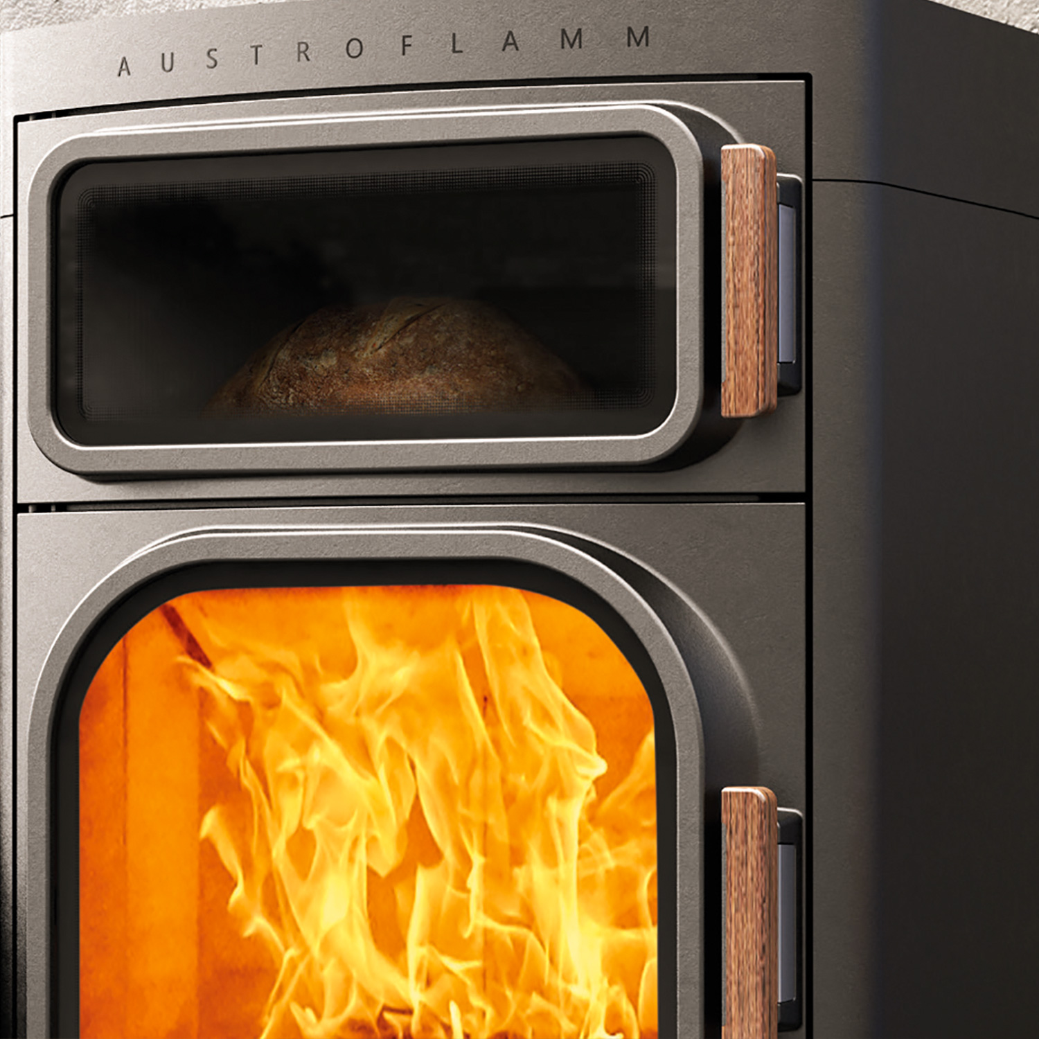 Austroflamm Heidi Back 2.0 Poêle à bois en acier gris fonte avec évacuation des fumées par le haut