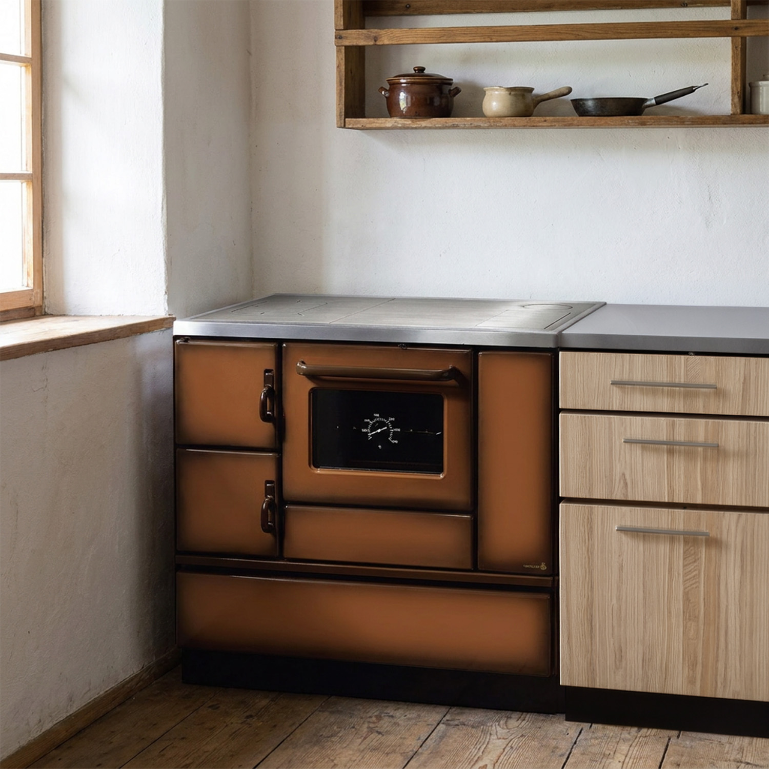 Wamsler K 138 Cuisinière à bois à droite marron avec plaque en acier