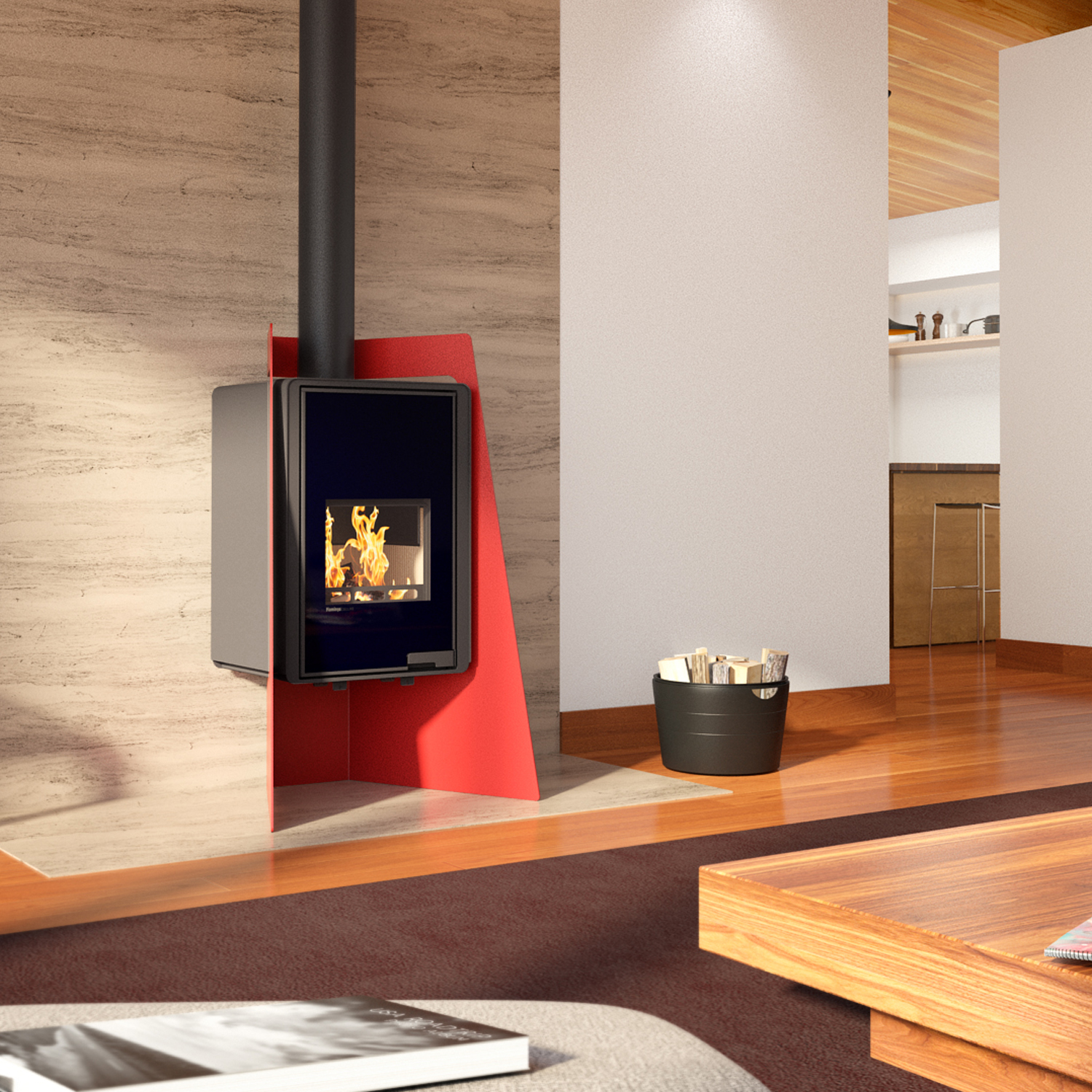 Poêle à bois HS Flamingo Deluxe Island Rouge