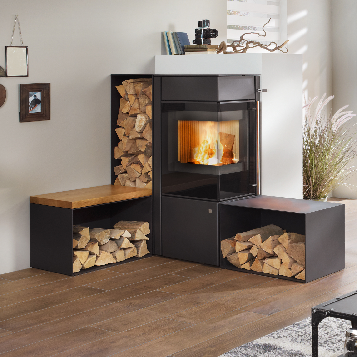 Banc Olsberg avec étagère en bois