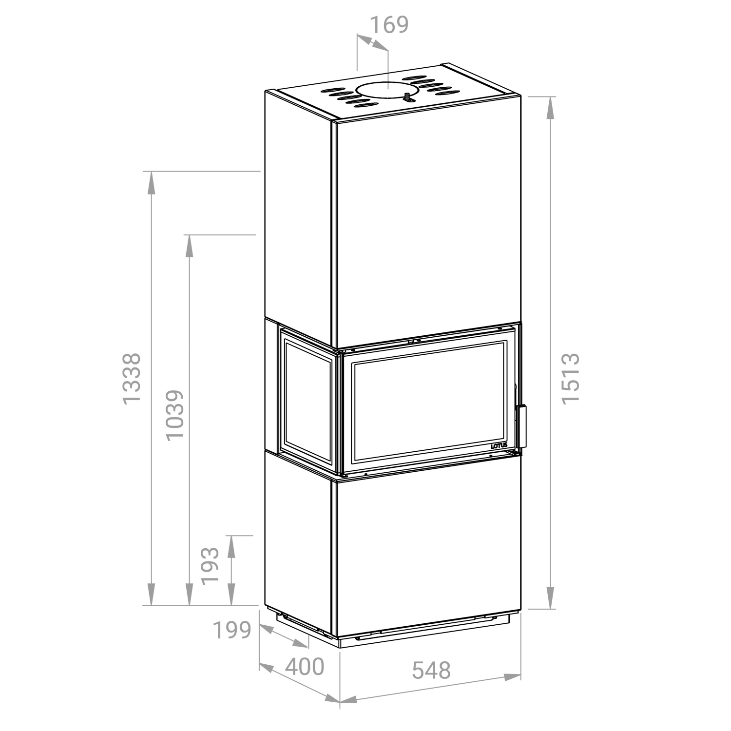 Poêle à bois Lotus Visto 3 en stéatite, évacuation des fumées par le haut