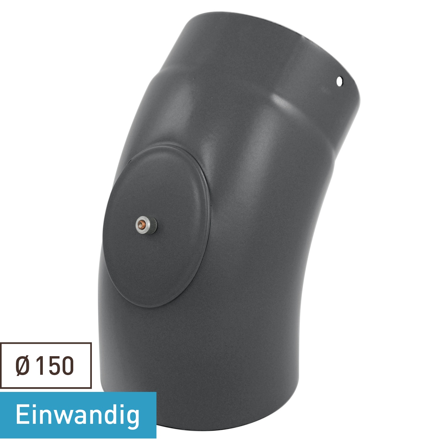 Coude de conduit de fumée / Coude de tuyau de poêle émaillé 150 mm - Coude lisse à 45° gris avec ouverture de nettoyage