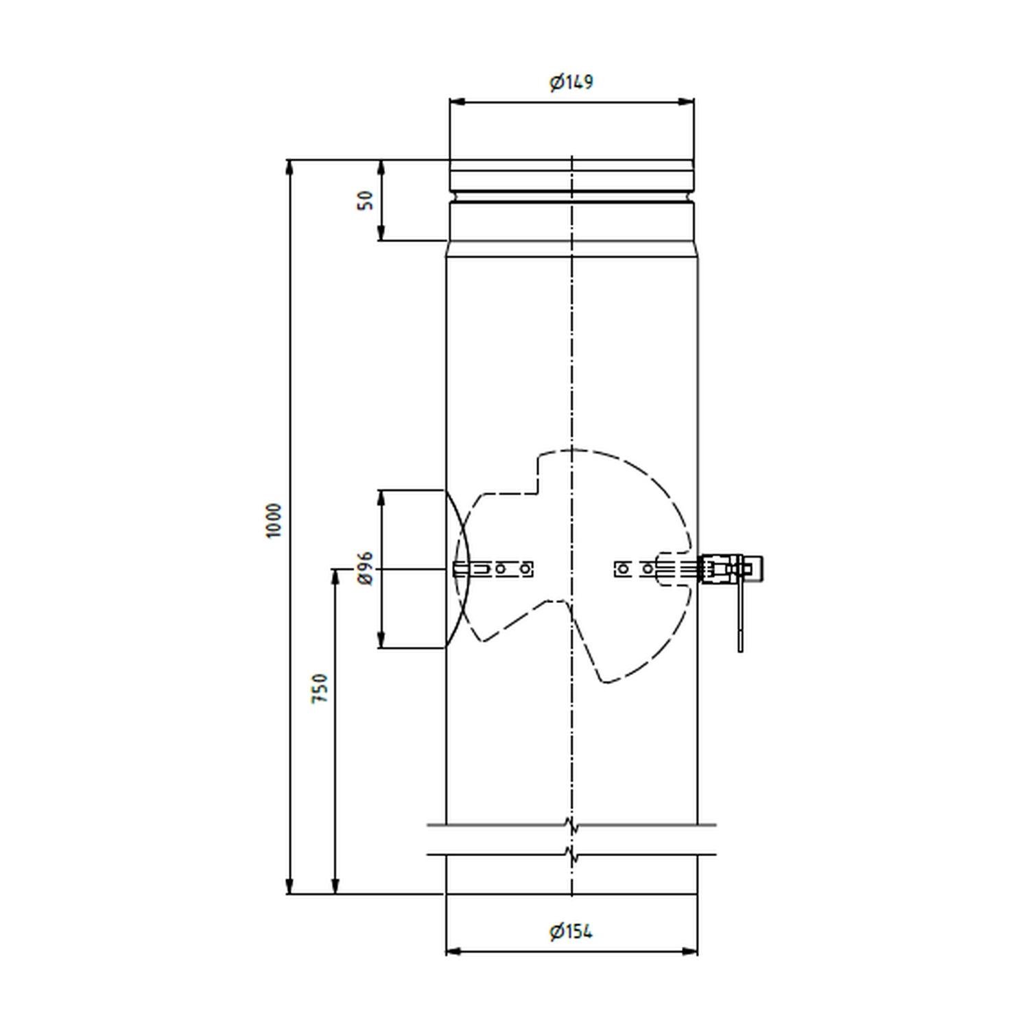 Raik tuyau LS diamètre 150x1000x2,00mm rétreint avec porte intégrée avec modérateur de tirage gris