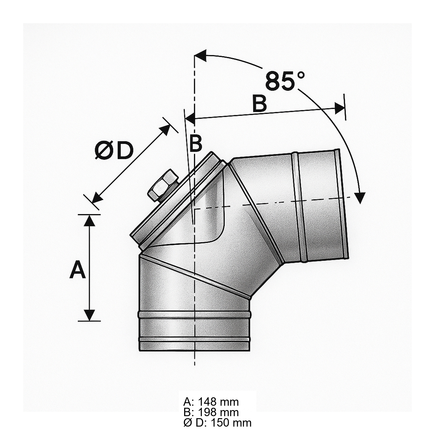 Schiedel PRIMA PLUS coude 85° Ø180 mm avec fermeture de révision pour huile/gaz simple paroi mat