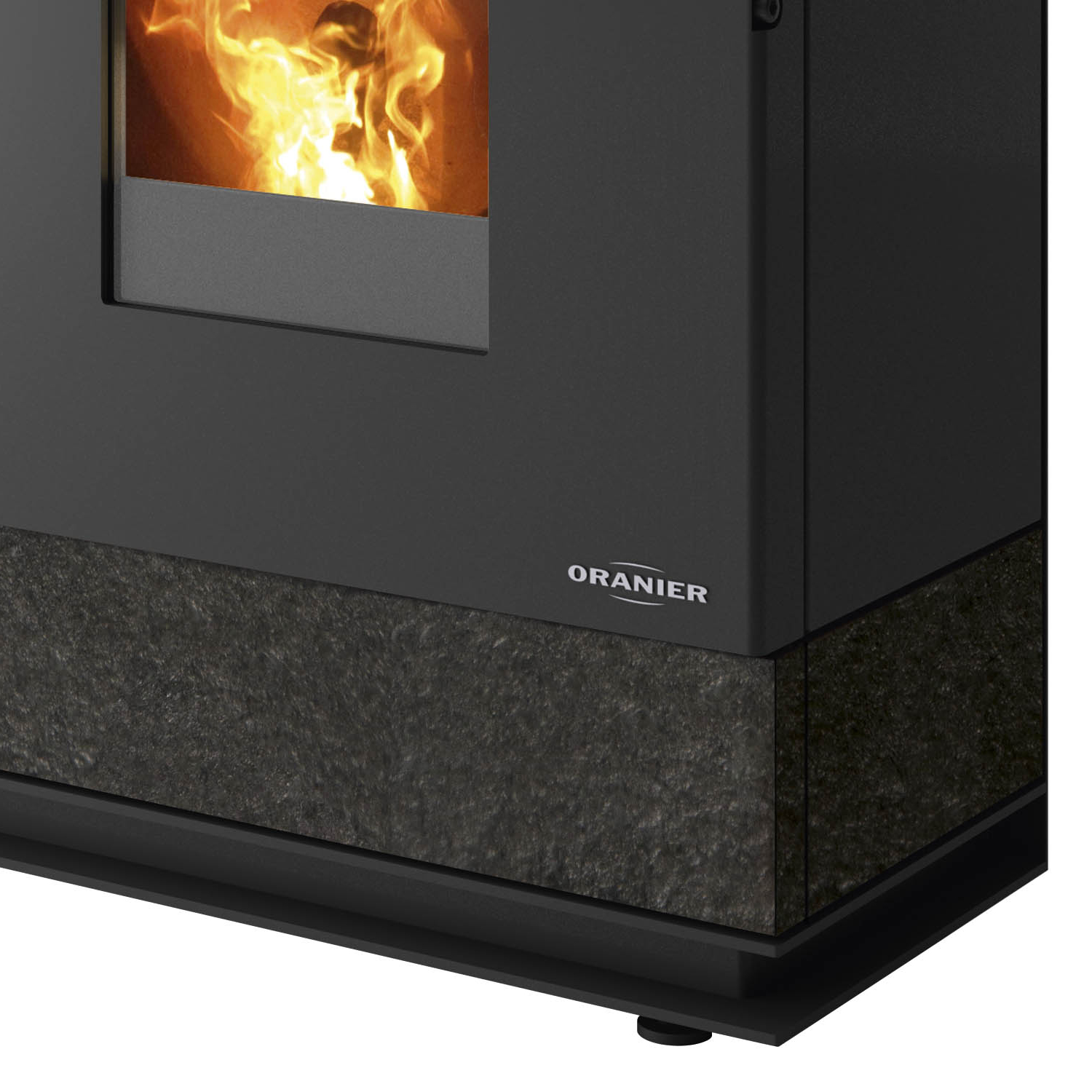Oranier Boreas II poêle à granulés acier noir / pierre frittée ardoise, tuyau de fumée arrière