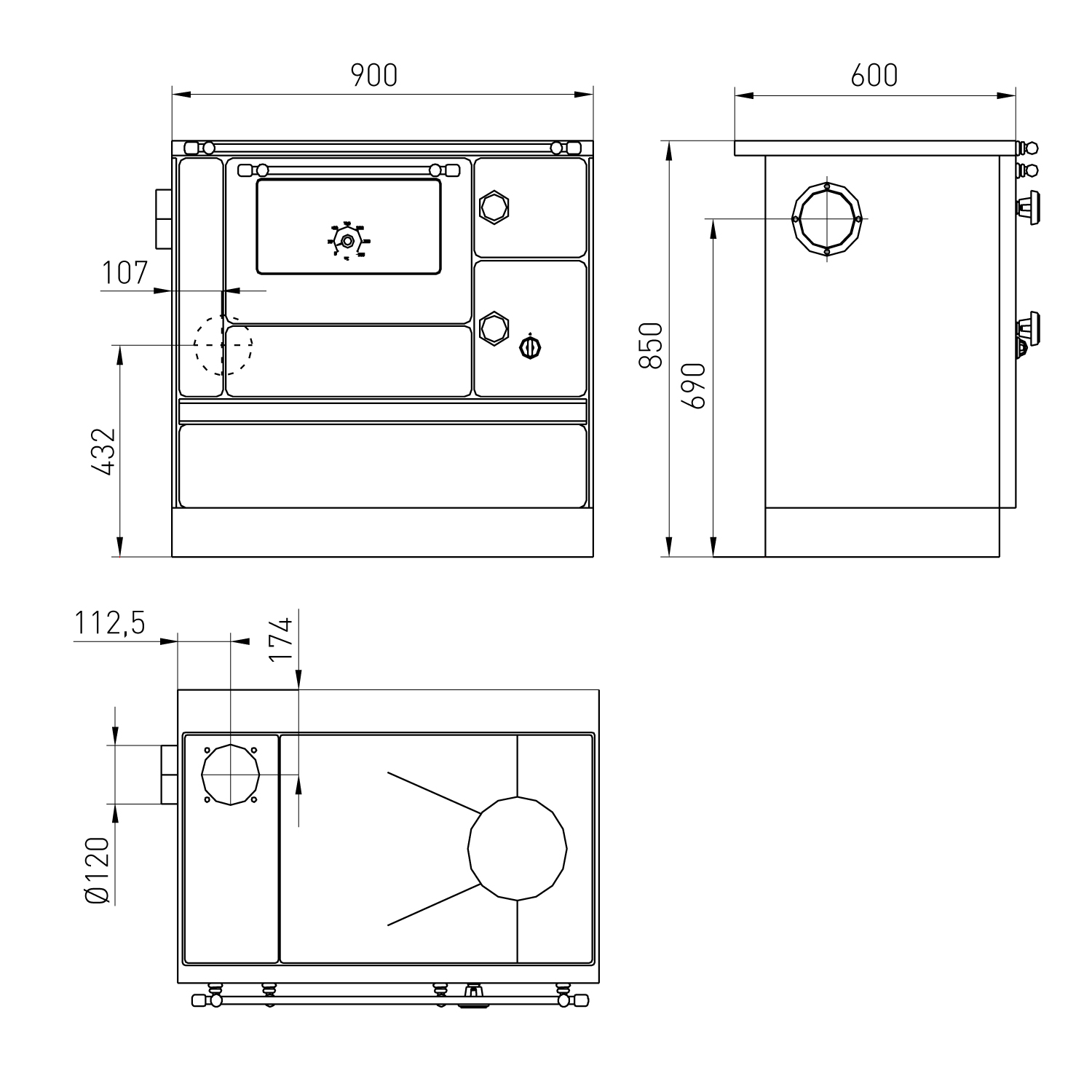 Wamsler K 176 A 90 Cuisinière en acier blanc, compartiment de cuisson à droite.