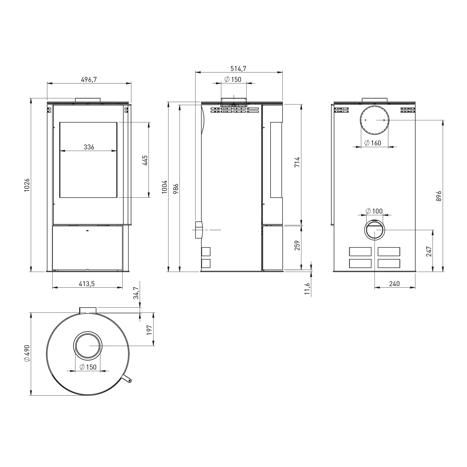 Poêle à bois Fireplace Elite Angerona en acier noir avec plaque de recouvrement en verre + 1 m³ de bois de chauffage gratuit