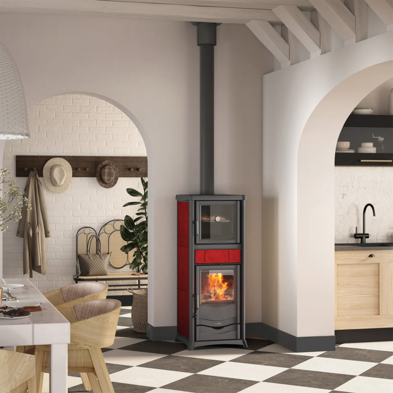 La Nordica Rossella Plus Forno 16, poêle à bois, Liberty Bordeaux