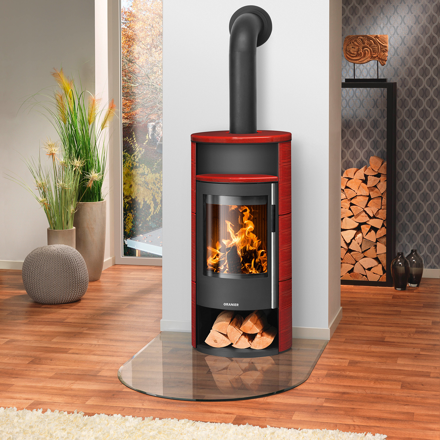 Oranier Polar Neo 6 Poêle à bois Acier Noir / Céramique Rouge Paprika, DIBt