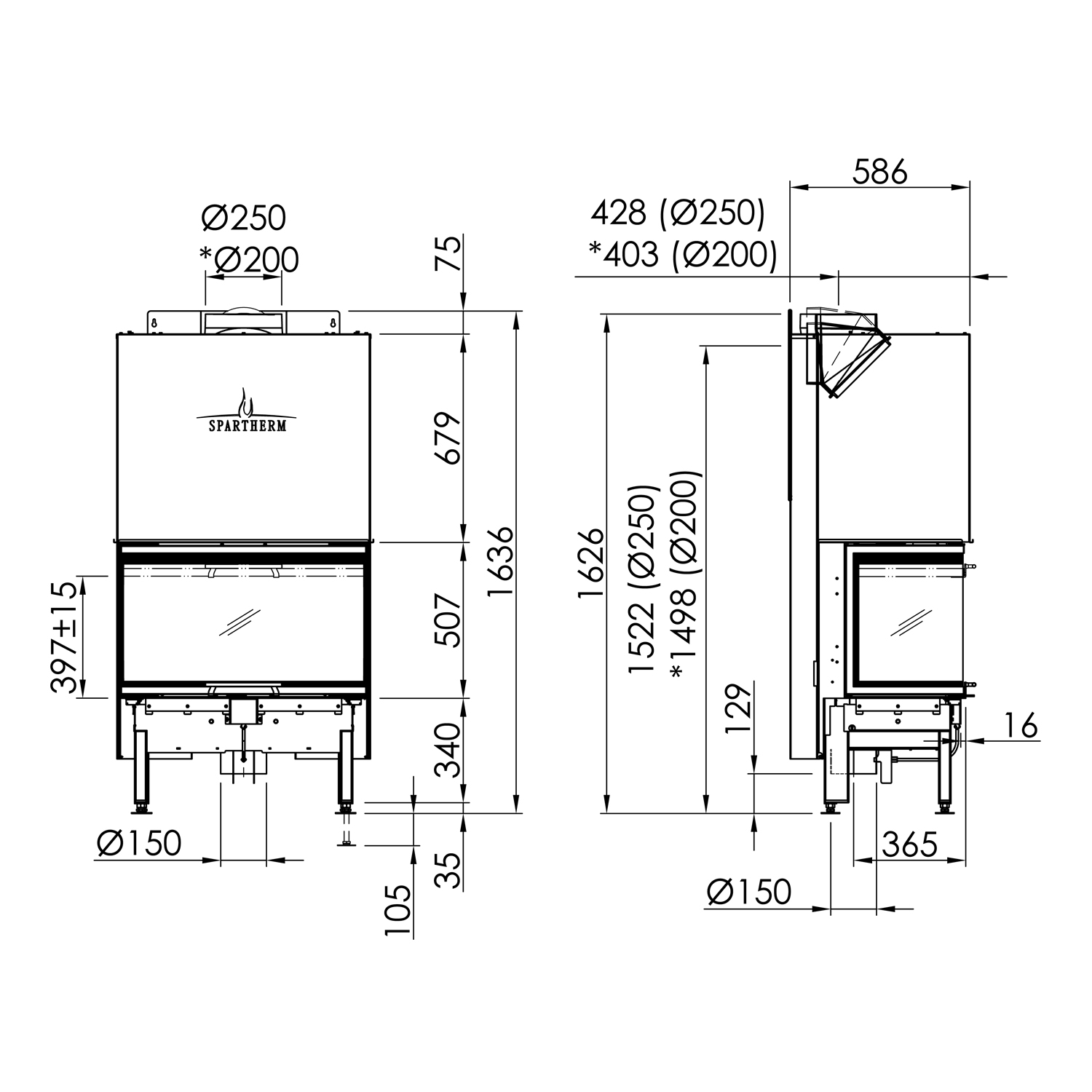 Spartherm Arte 3RL-80h-4S Insert de cheminée RRA Ø 200 mm