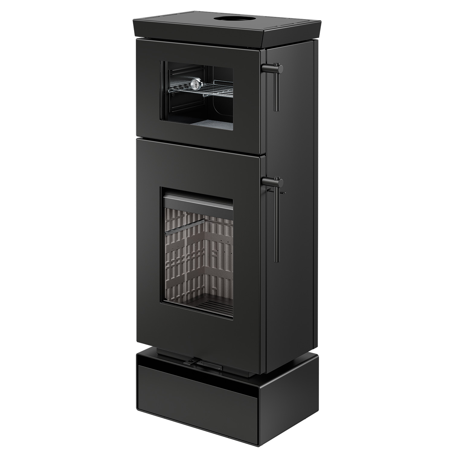 Thermorossi poêle à bois Zen O Evo6 avec compartiment four et compartiment range-bûches noir mat