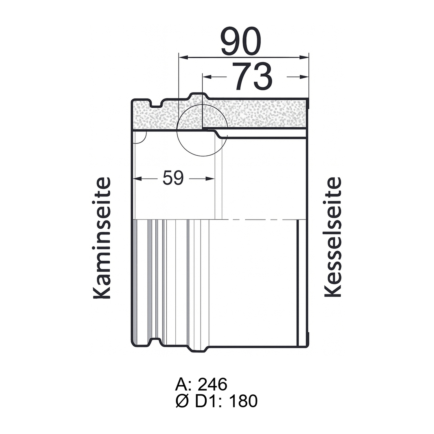 Schiedel double paroi manchon Ø180 court pour ICS Ø180 mm double paroi brillant