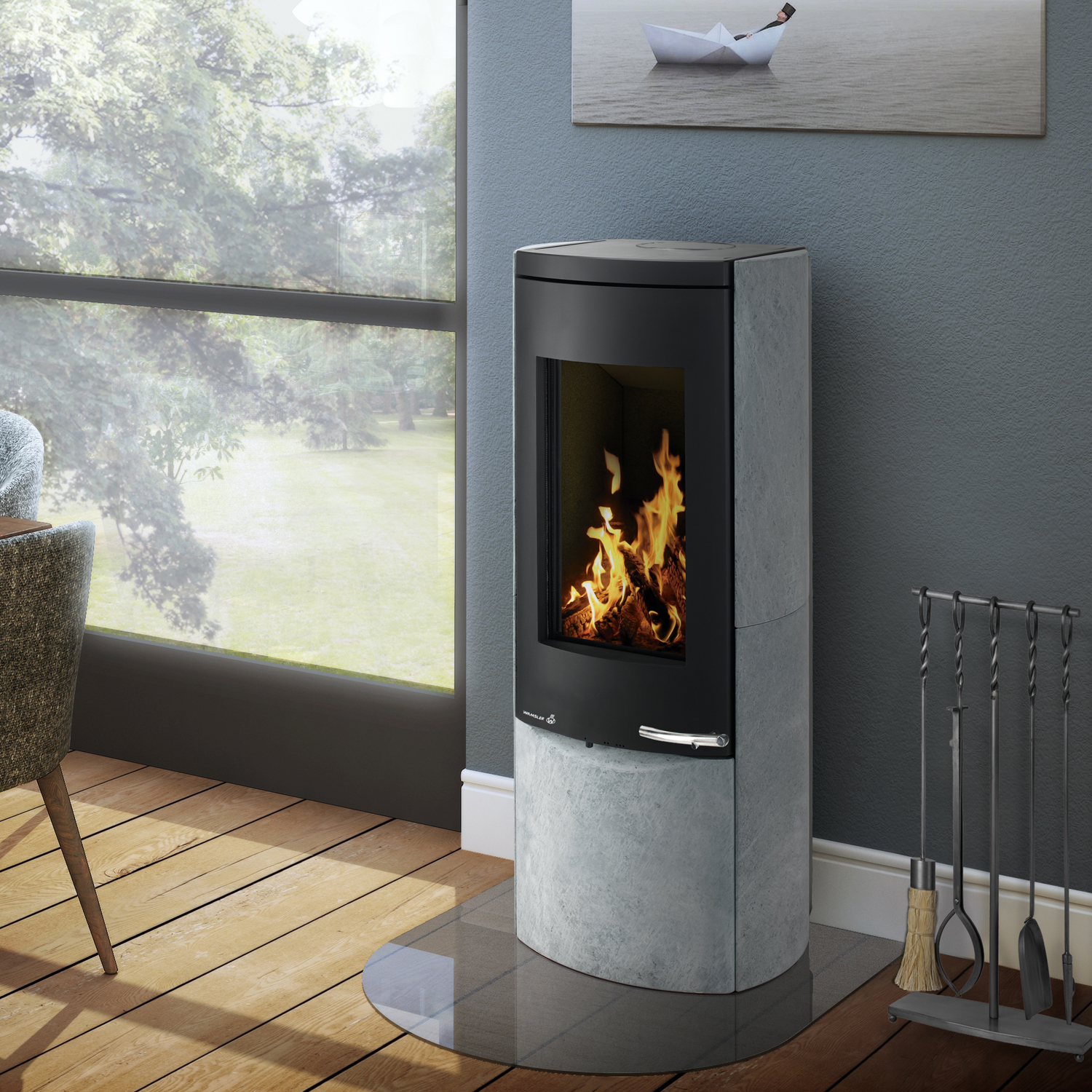 Wamsler Motho poêle à bois acier noir/ pierre naturelle