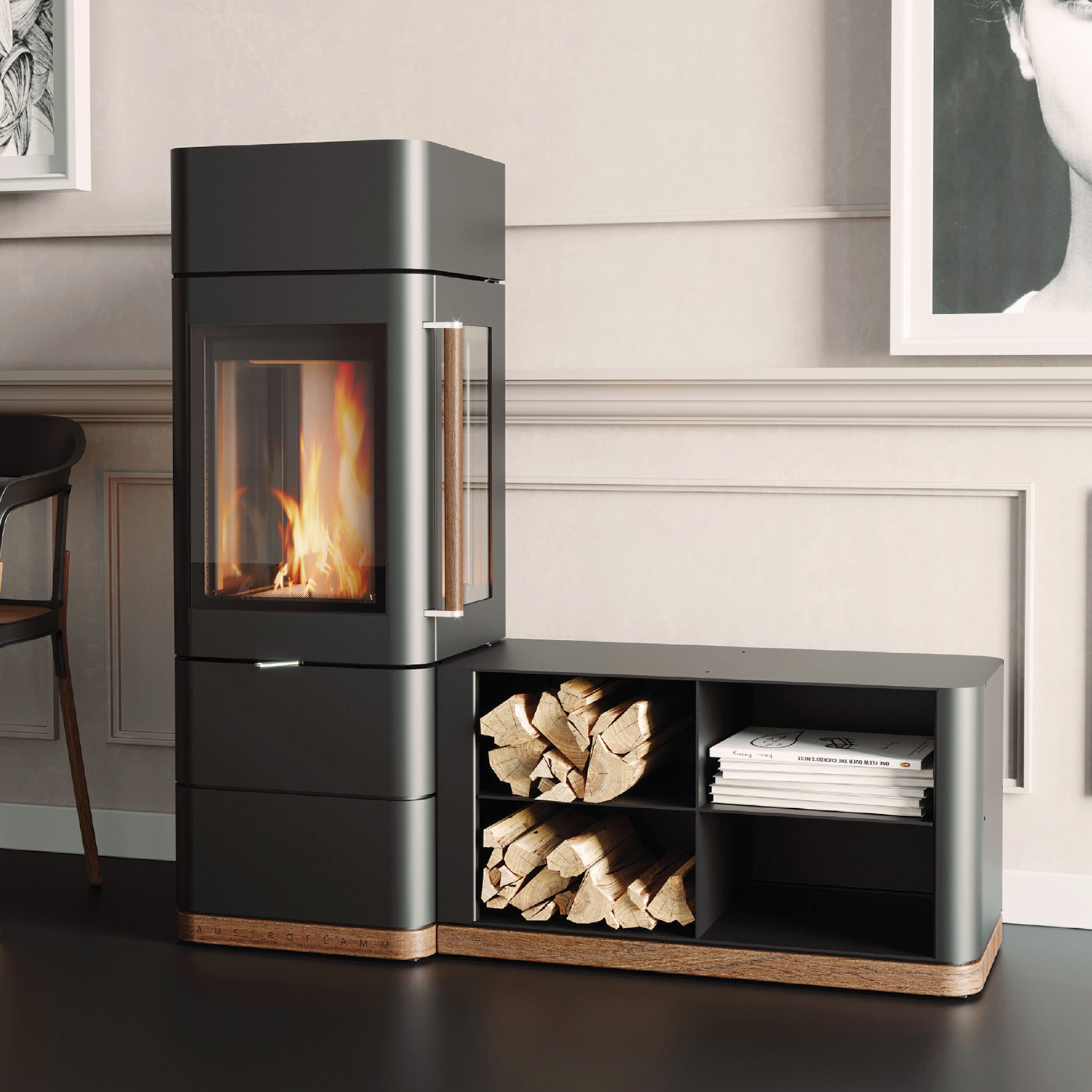 Austroflamm Ivy 2.0 poêle à bois en acier noir + 1 m³ de bois de chauffage gratuit