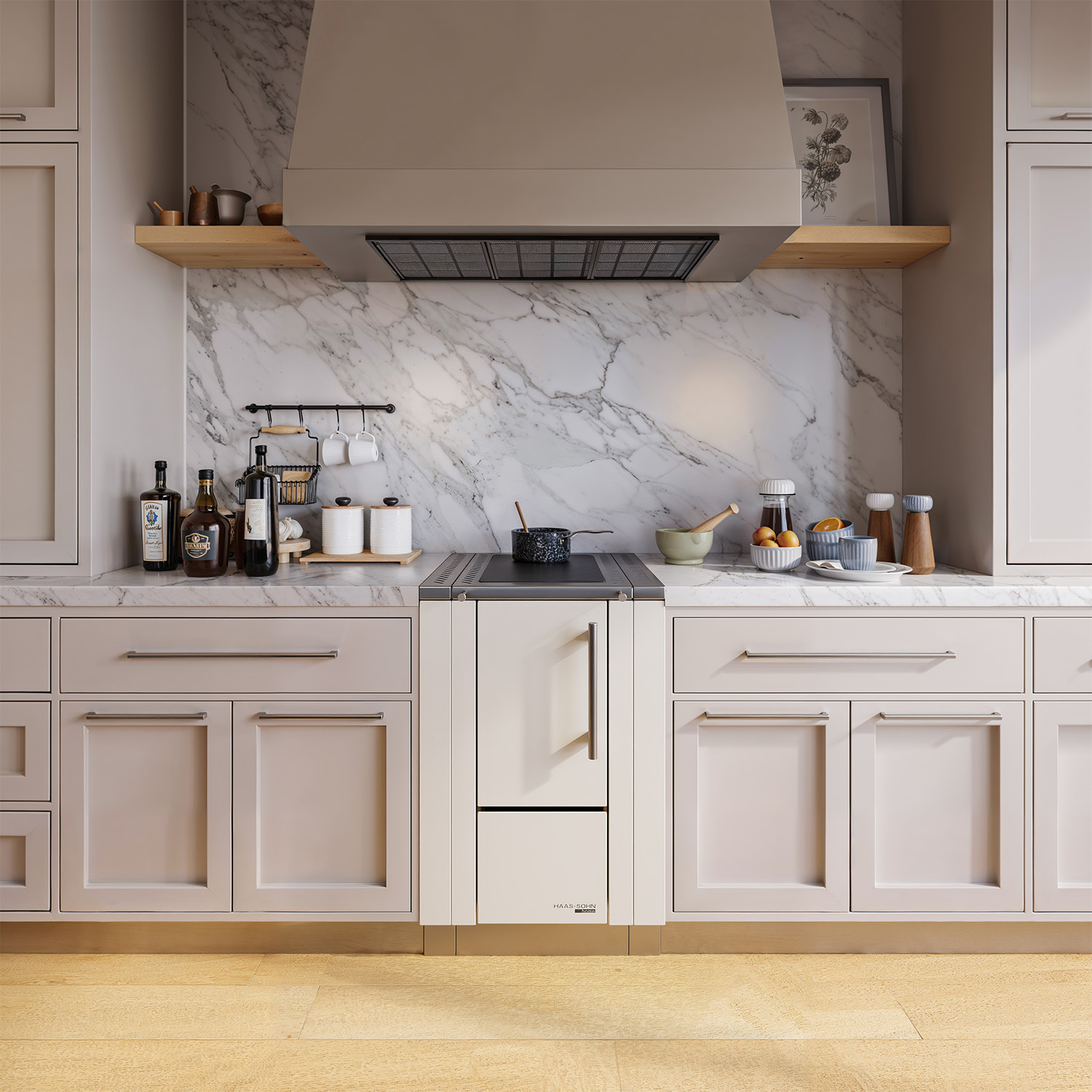 Haas+Sohn HS 40 sans vitre cuisinière à bois blanche cadre de cuisinière acier inoxydable plaque de cuisson en acier