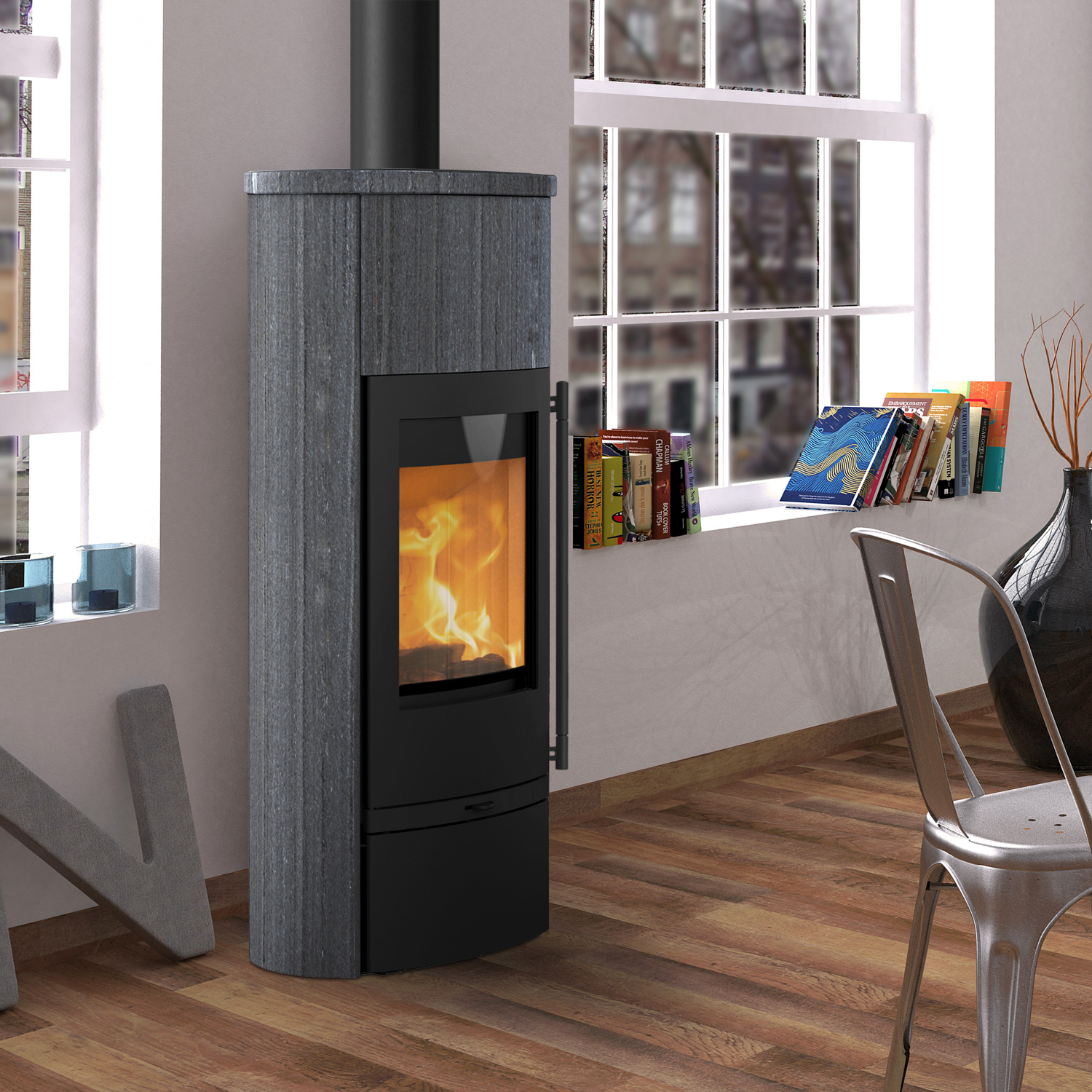 Lotus Jubilee 25 M Poêle à bois Indian Night, sortie de fumée par le haut, poignée Classic