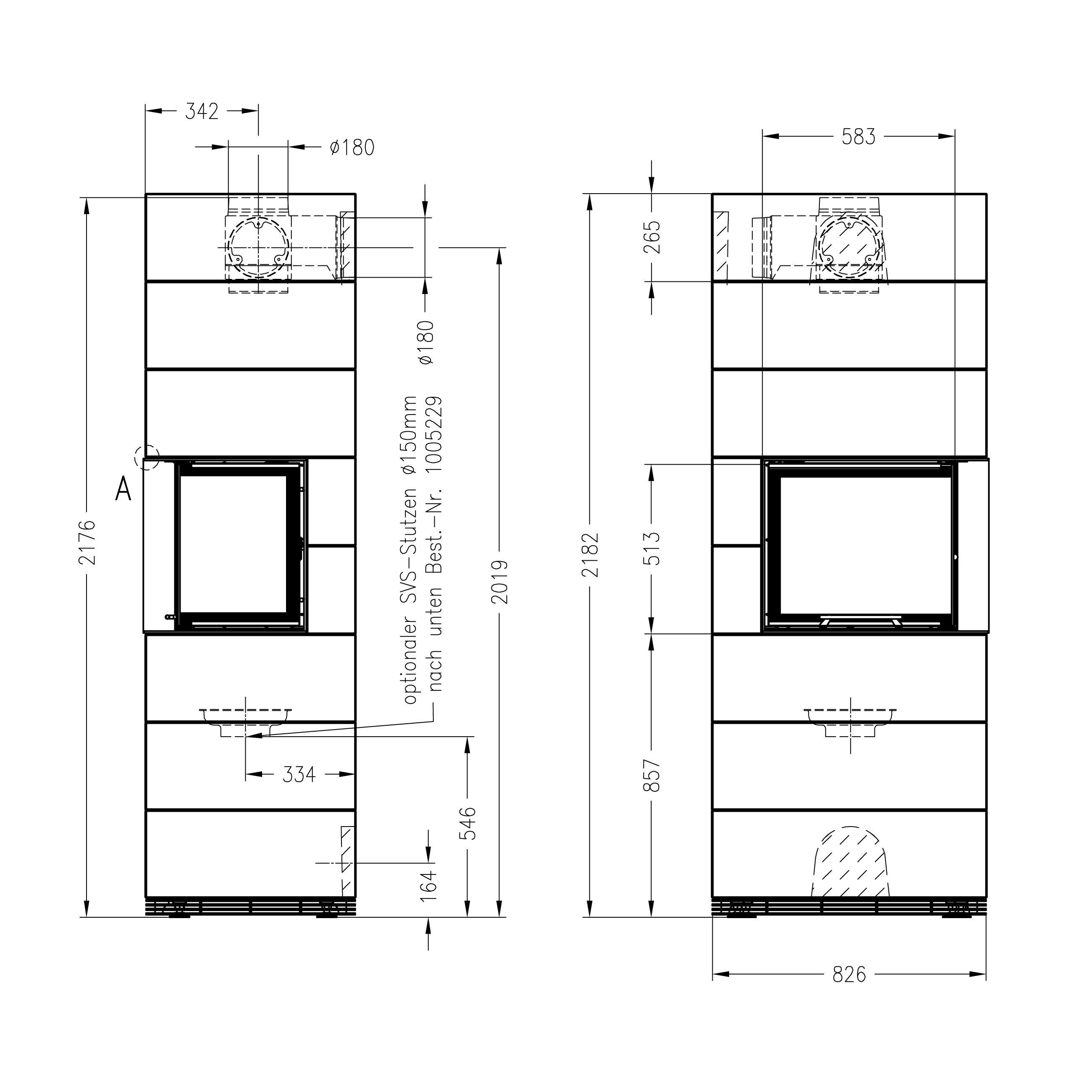 Spartherm kit de cheminée à bois bouilleur SIM 3/3 Varia 2R 55h-4S H2O Nature