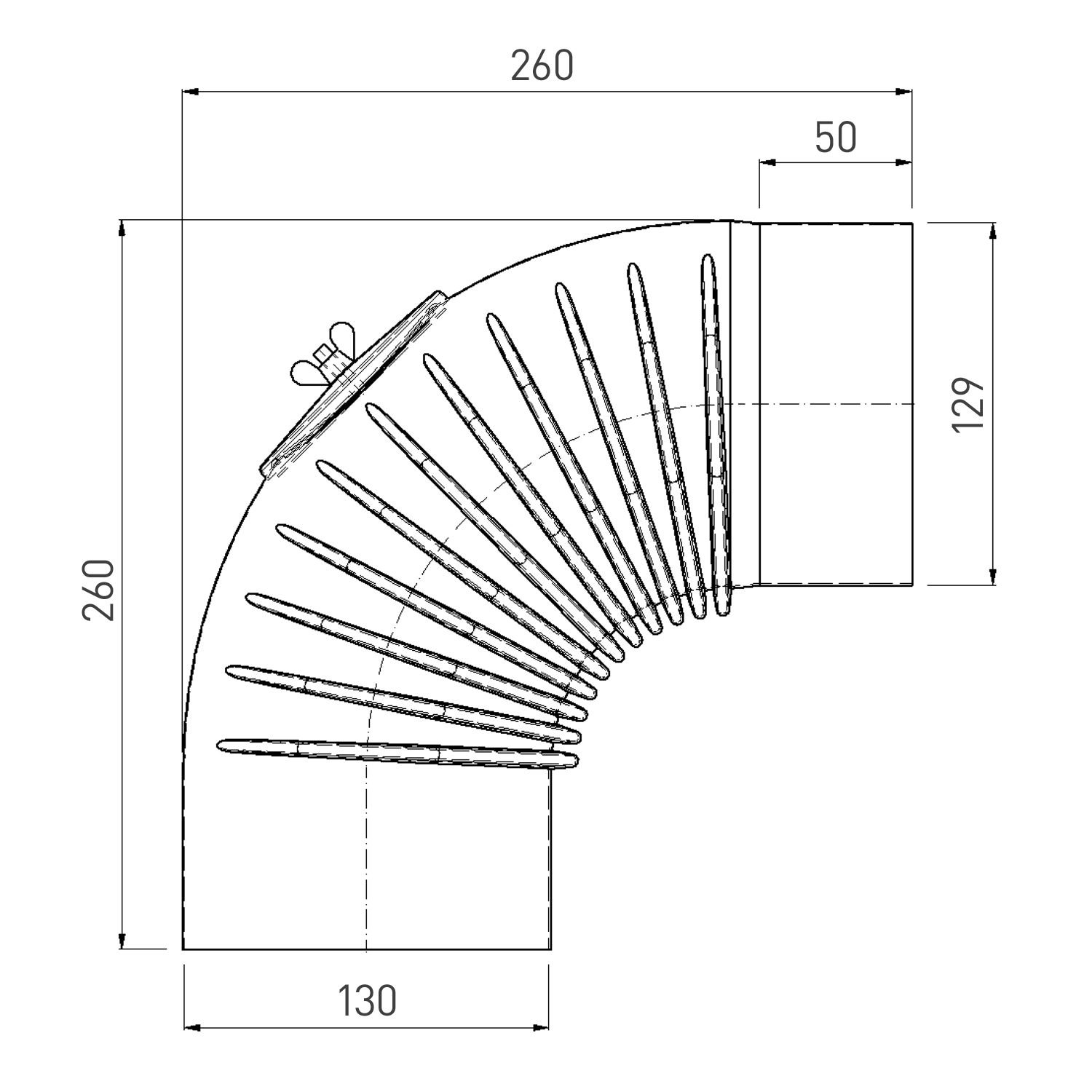Coude de conduit de fumée / Coude de tuyau de poêle émaillé 130 mm - Coude à 90° nervuré blanc avec ouverture de nettoyage