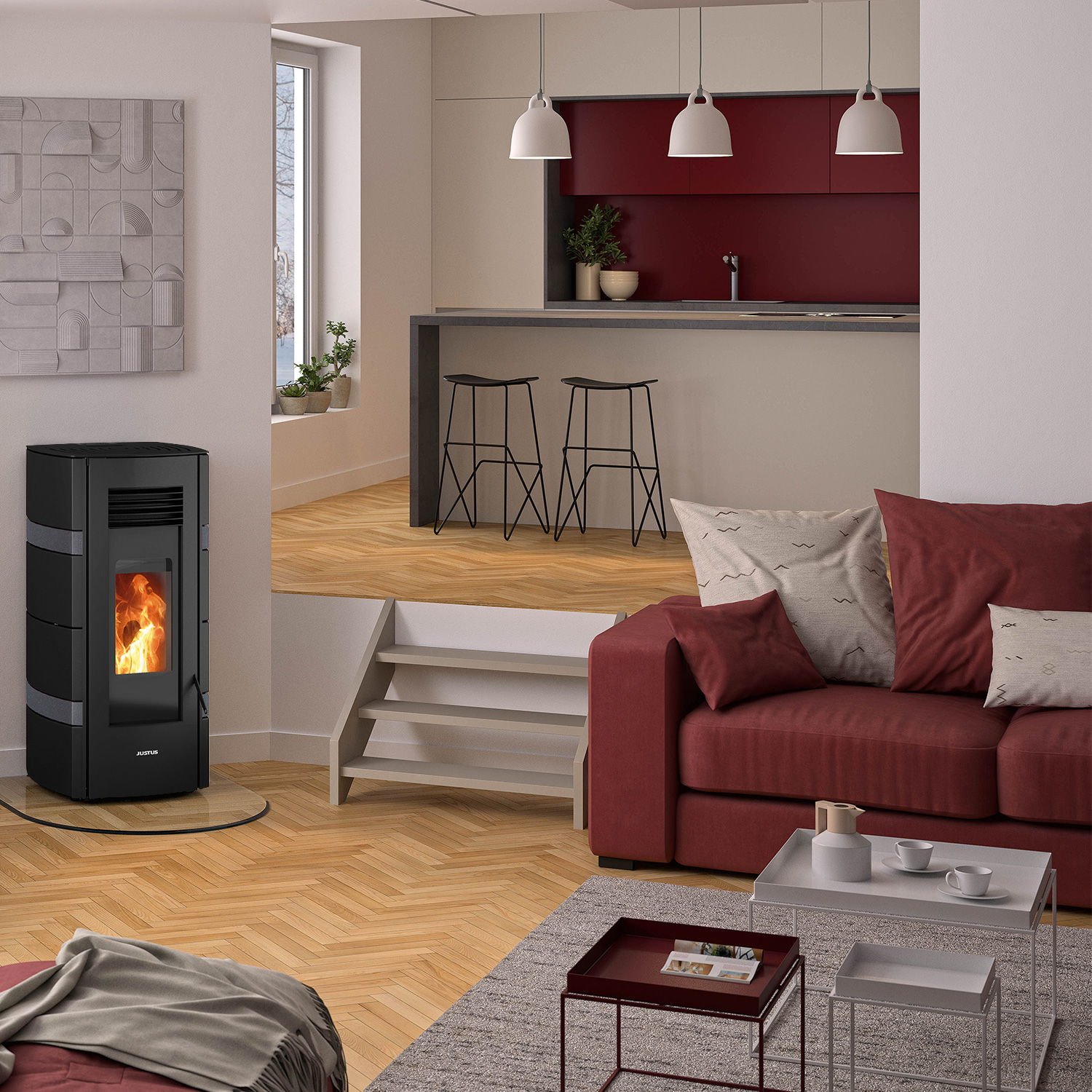Justus Sia Poêle à granulés Acier Noir / conStone Anthracite