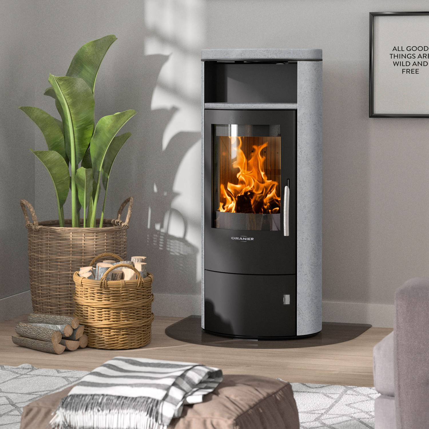 Oranier Polar 7 2.0 Poêle à bois Acier Noir / Pierre ollaire