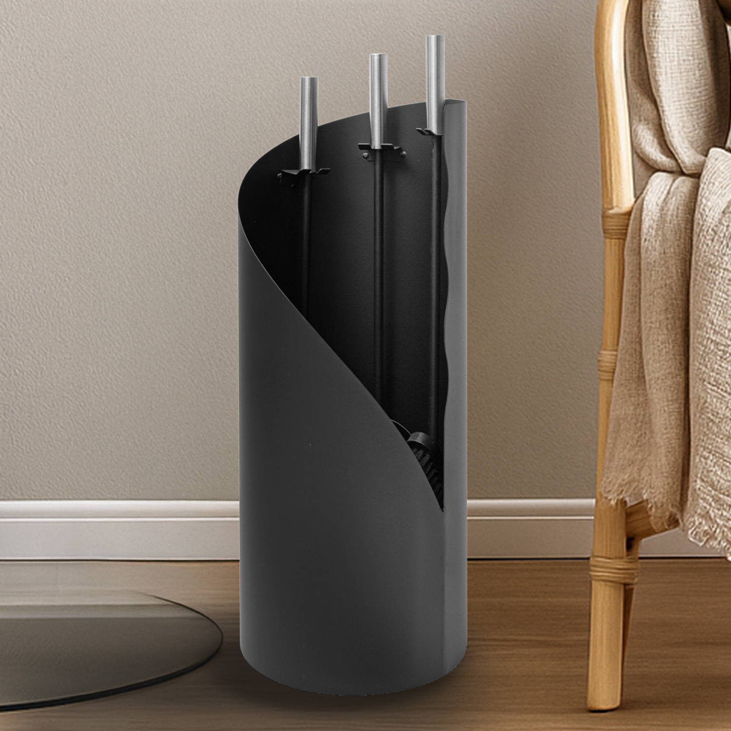 Raik Ensemble d'outils de cheminée Fritz, 3 pièces, noir, poignées en acier inoxydable, 61 cm