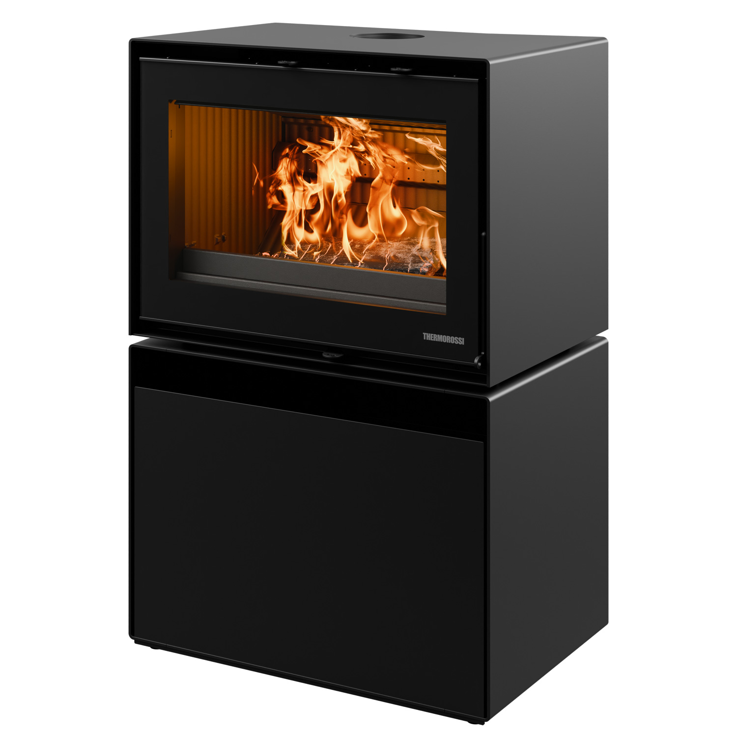 Thermorossi poêle à bois Moonlight 6 avec compartiment à bûches de bois amovible noir mat
