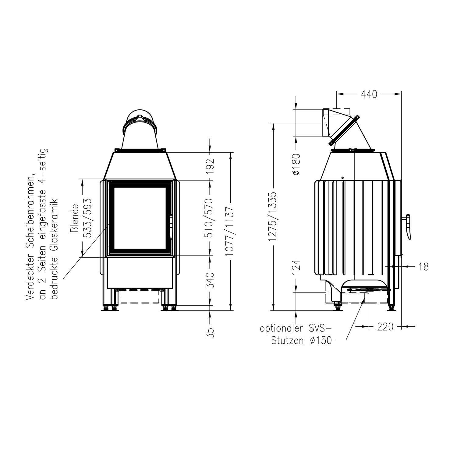Spartherm Mini Z1-4S insert de cheminée 10 kW 51 cm à droite