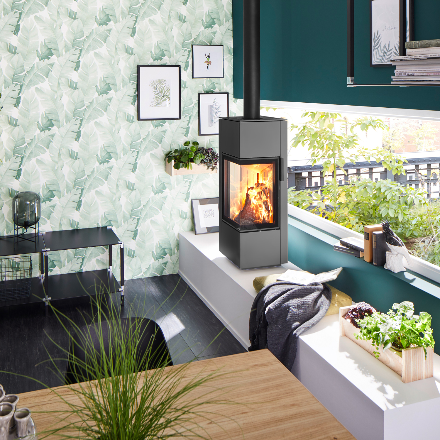 Spartherm Piko S acier Poêle à bois Titane + 1 m³ de bois de chauffage gratuit