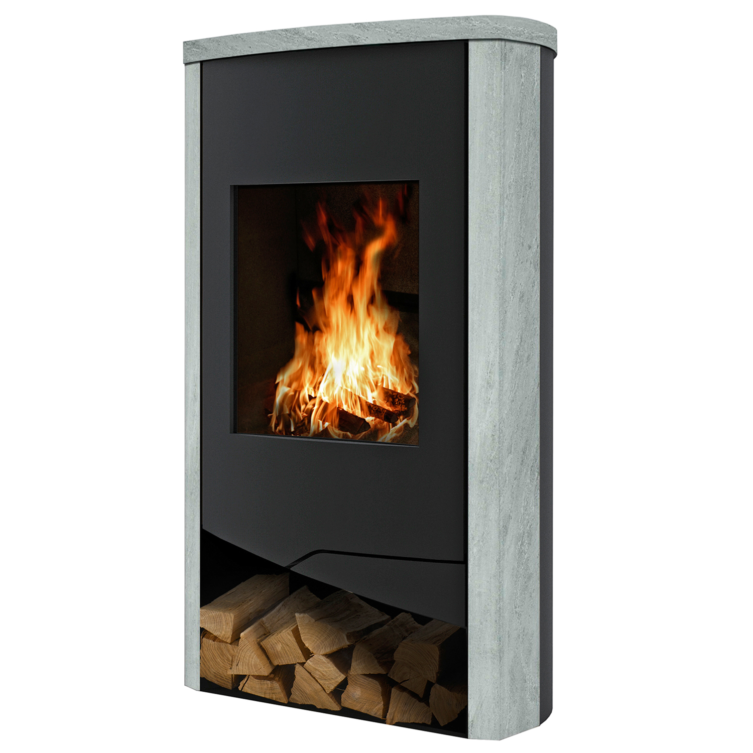 Wamsler Nevada poêle à bois acier noir/ pierre naturelle