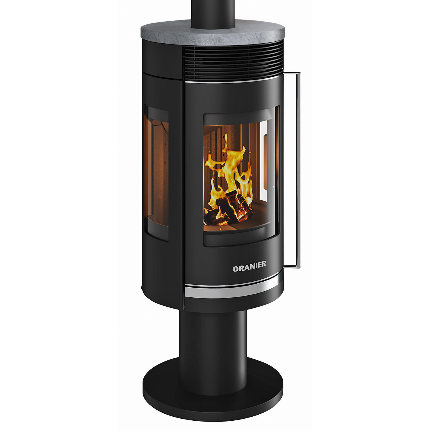 Poêle à bois Oranier Rota Twist en acier noir / Plaque supérieure en stéatite